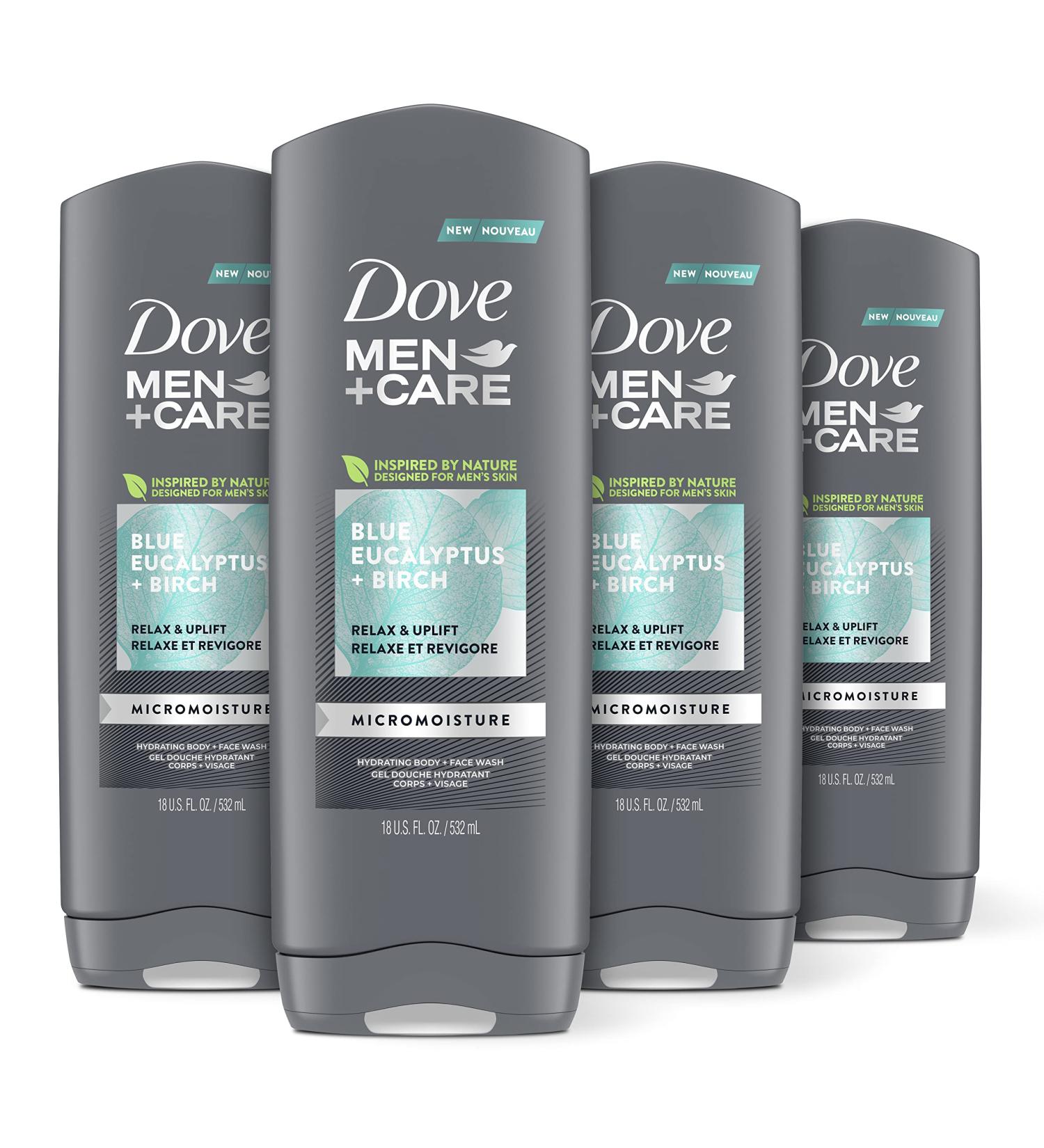 Dove Men+Care Body Wash for Dry Skin - Blue Eucalyptus & Birch, 18 oz (4 Count) | Nourishes & Washes Away Bacteria - Buy Online on GoSupps.com