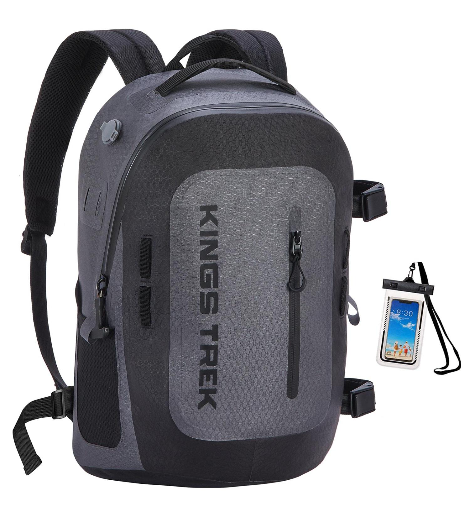 KINGS TREK 20L Dry Bag Backpack with Airtight Zipper and Phone Case - Waterproof & Floating Pack (Black/Gray) - Buy Online on GoSupps.com