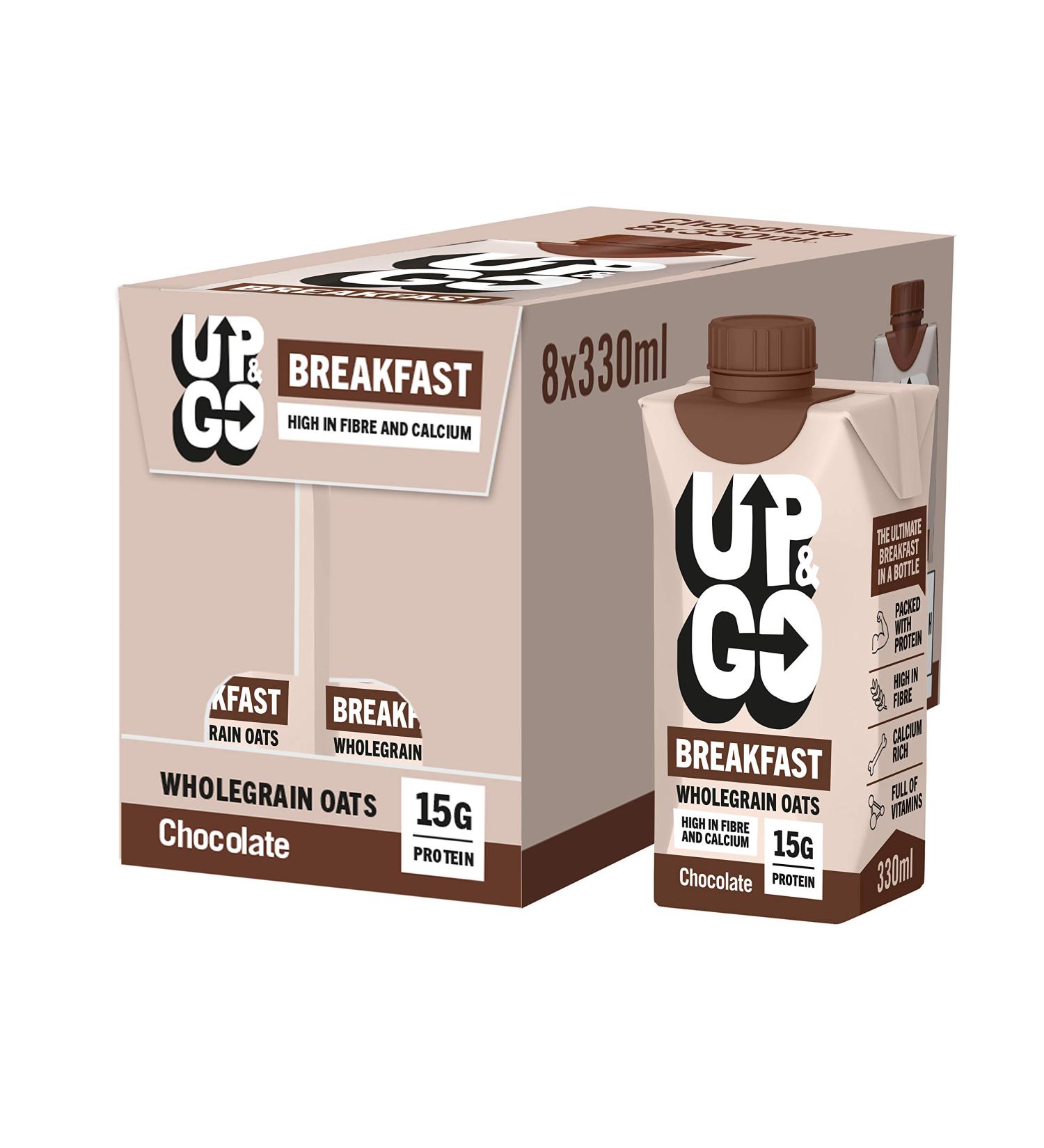 UP & GO Chocolate Breakfast Drink - High Protein, Calcium & Fibre - 8 Bottles (330ml each) - Buy Online on GoSupps.com