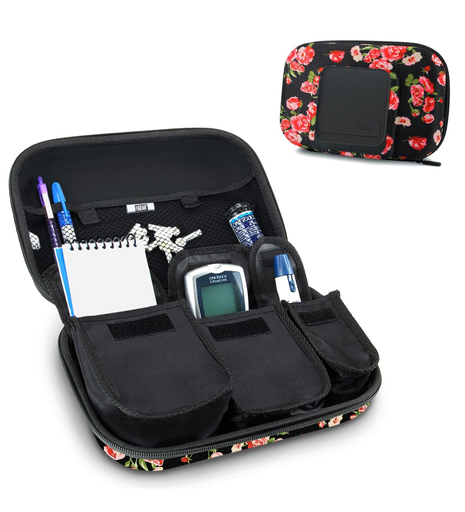 USA GEAR Diabetic Bag - Insulin Travel Kit with Removable Pouches & Hard Shell Exterior - Floral Design - Compatible with Bayer Contour, TRUEtest & More - Buy Online on GoSupps.com