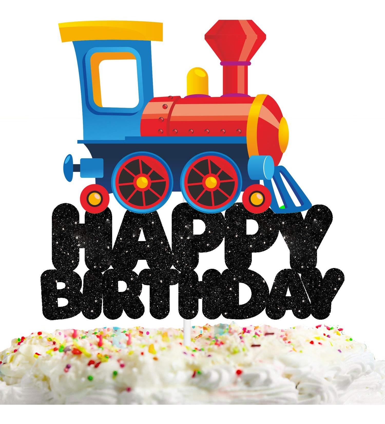 Train Happy Birthday Cake Topper Decorations with Multicolored Train for Birthday Theme Baby Shower Party Decor Supplies - Buy Online on GoSupps.com