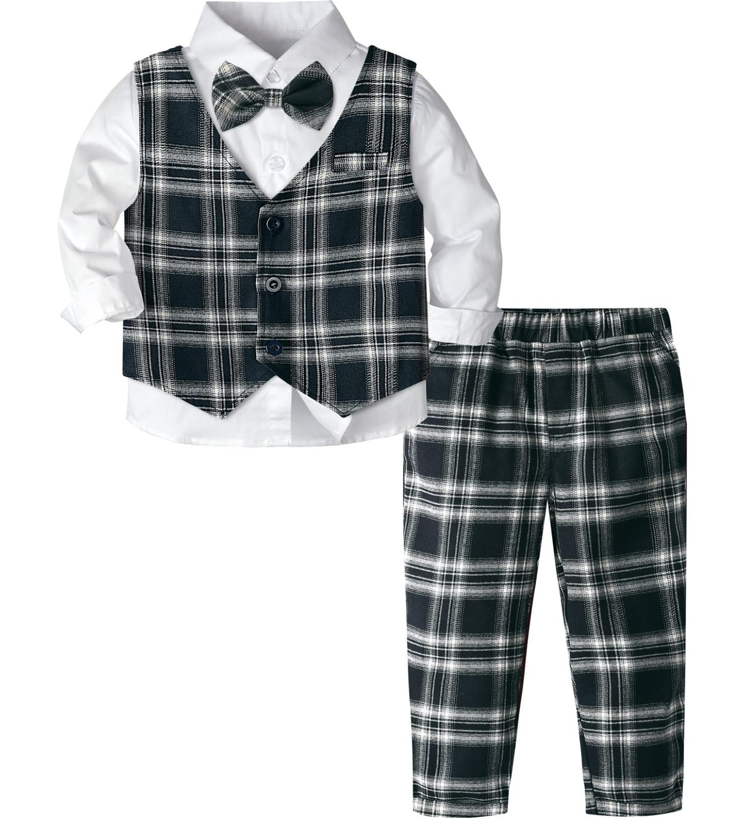 Mint Green Baby Boys Gentleman Suit Set | Navy Plaid | 12-18 Months - Buy Online on GoSupps.com