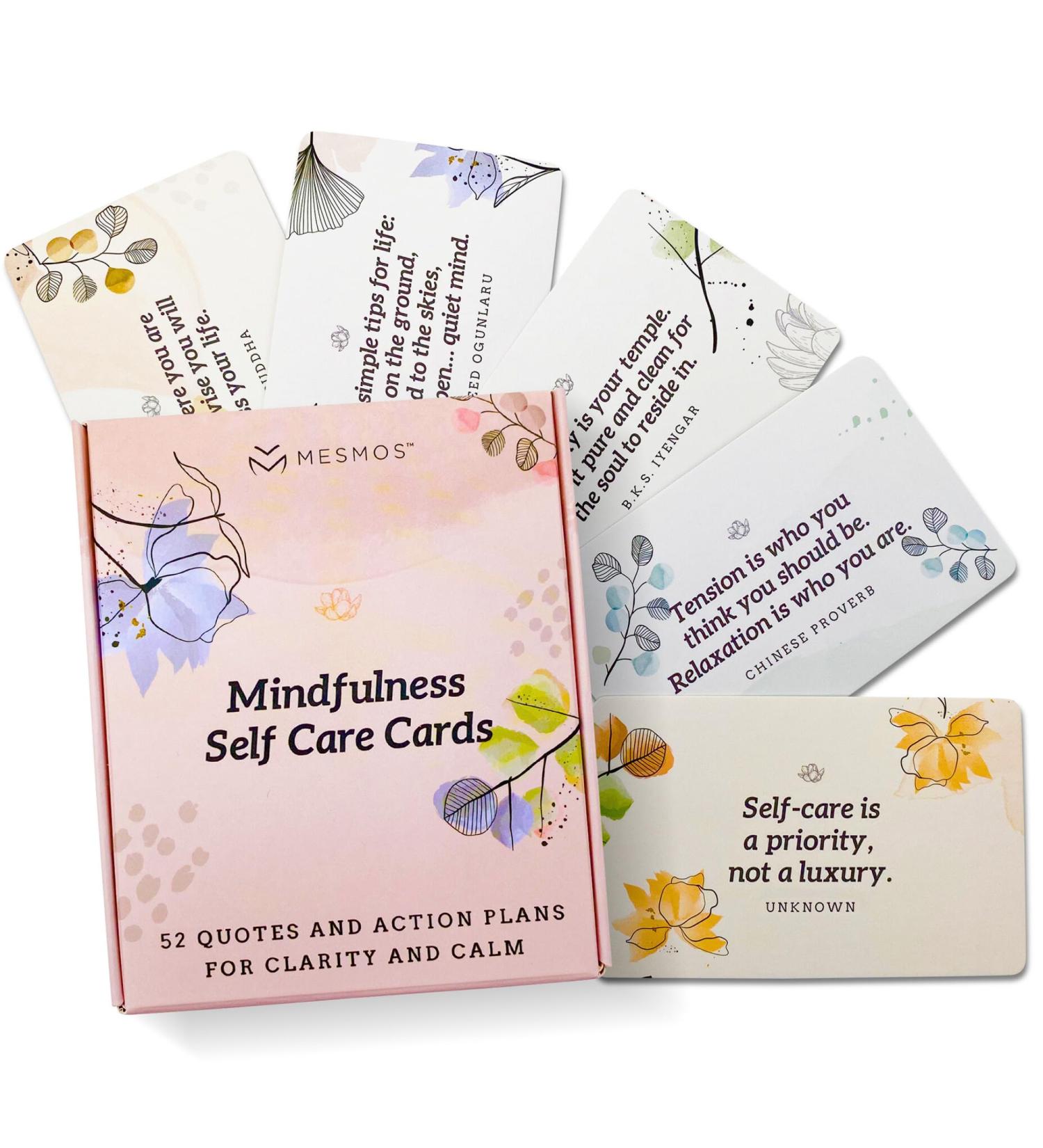Mesmos 52 Mindfulness Cards - Stress Relief & Relaxation Gifts for Women | Positive Affirmation Cards for Anxiety & Meditation | Self-Care Kit with Watercolor Designs - Buy Online on GoSupps.com