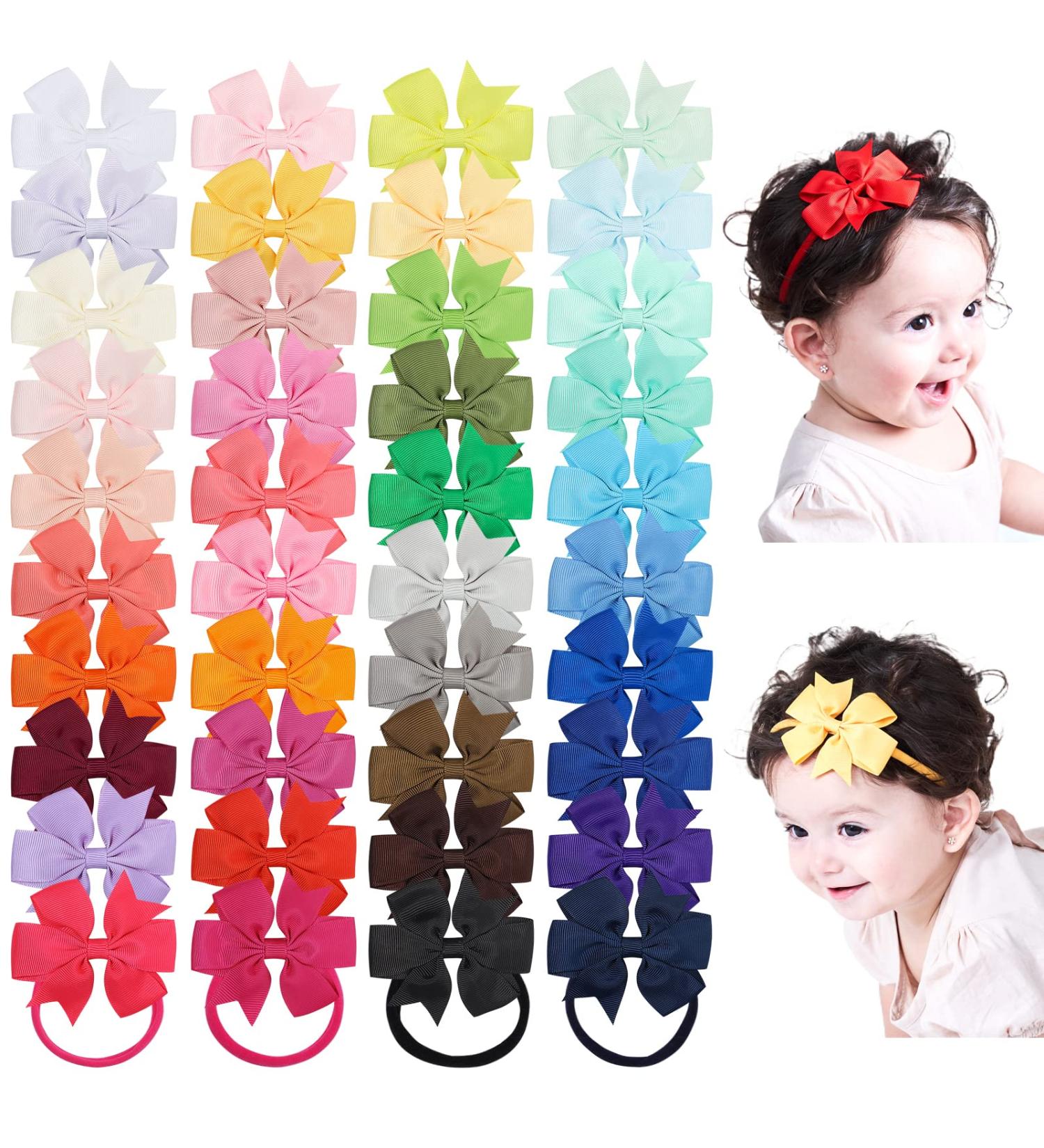 40pcs Baby Girls Grosgrain Ribbon Hair Bows Headbands Set - Hair Accessories for Infants, Newborns, Toddlers - Buy Online on GoSupps.com