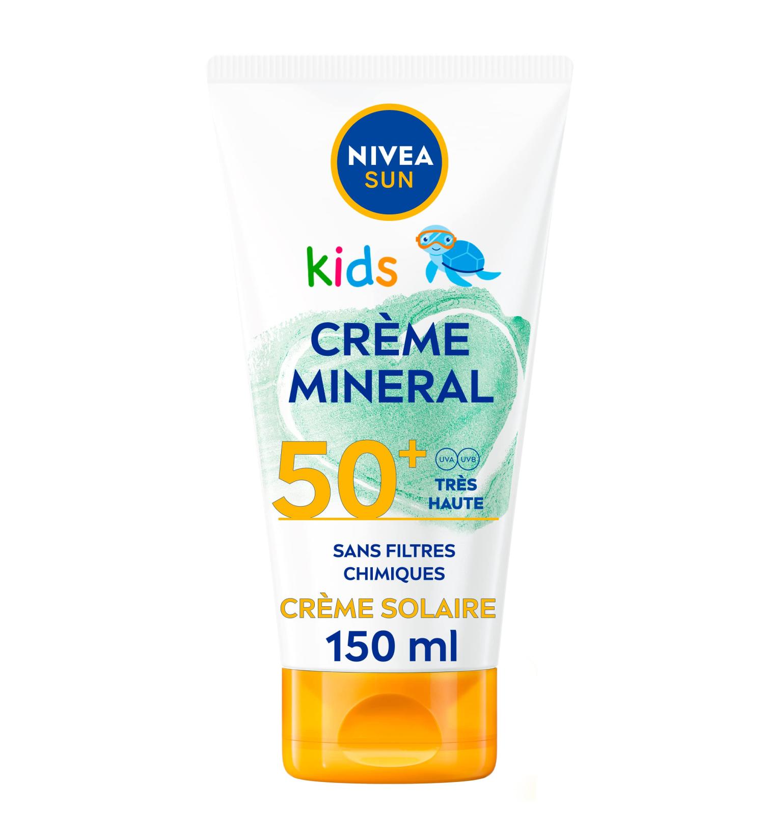 NIVEA SUN Kids Mineral Cream SPF 50+ (1 x 150 ml) 100% Minerals UVA/UVB Filter Sunscreen Ultra Water Resistant Sun Protection and Vegan Formula - Buy Online on GoSupps.com