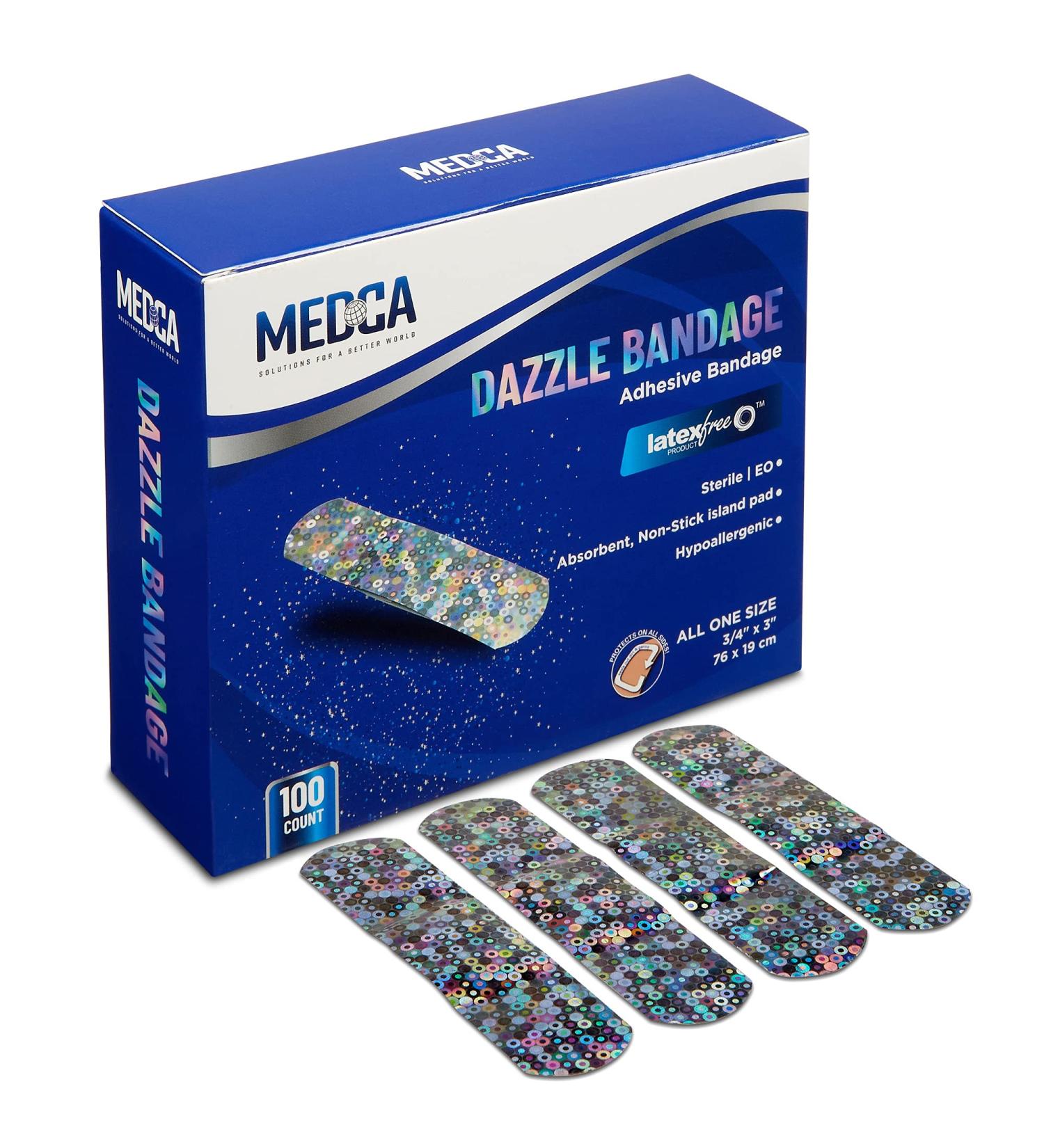 100 Count Glitter Bandages for Kids - Colorful Design, Latex-Free Fabric - First Aid for Minor Cuts & Scrapes - Buy Online on GoSupps.com
