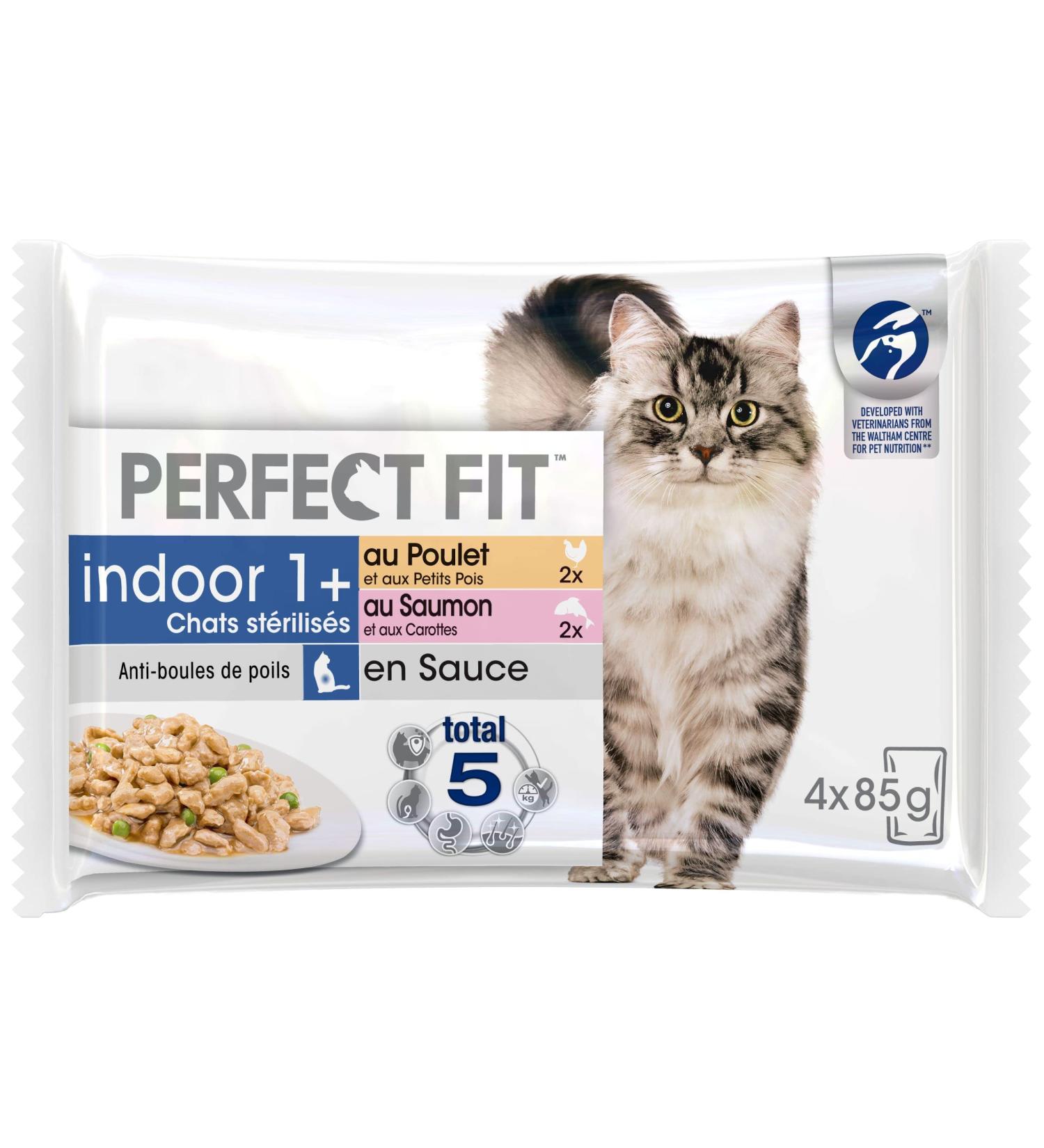 PERFECT FIT Sterilized Indoor Cat Food - 52 Freshness Sachets (Pack of 13 Packs 4x85g) - Cat Food in Sauce - Salmon/Chicken - - Buy Online on GoSupps.com