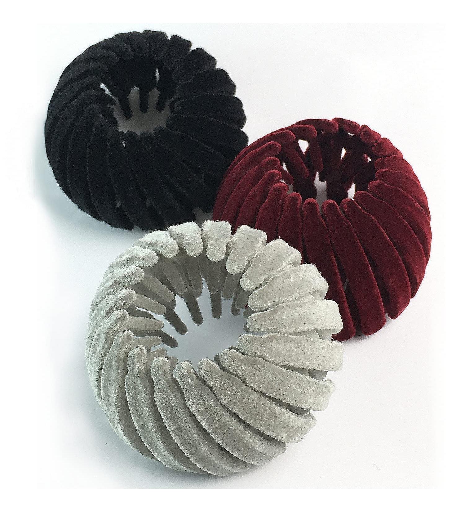 Yuventoo Birds Nest Hair Clips 3 Pack Expandable Ponytail Holder for Women Plant Velvet Hair Claw Clamps Hair Accessories Black Dark Red Dark Grey M - Buy Online on GoSupps.com