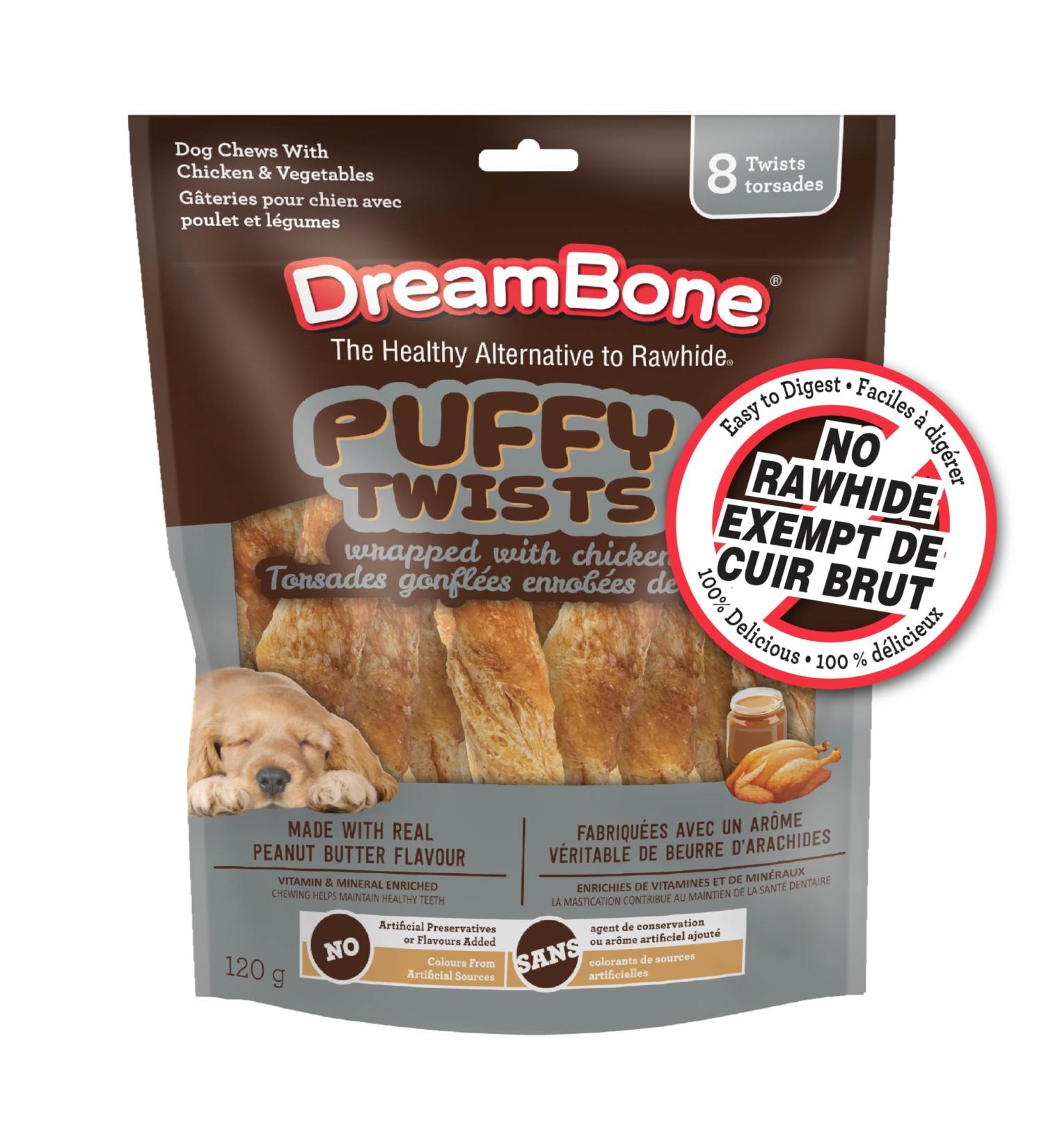 DreamBone Puffy Twist Peanut Butter Wrapped Chicken 8ct 4oz 120g - Buy Online on GoSupps.com