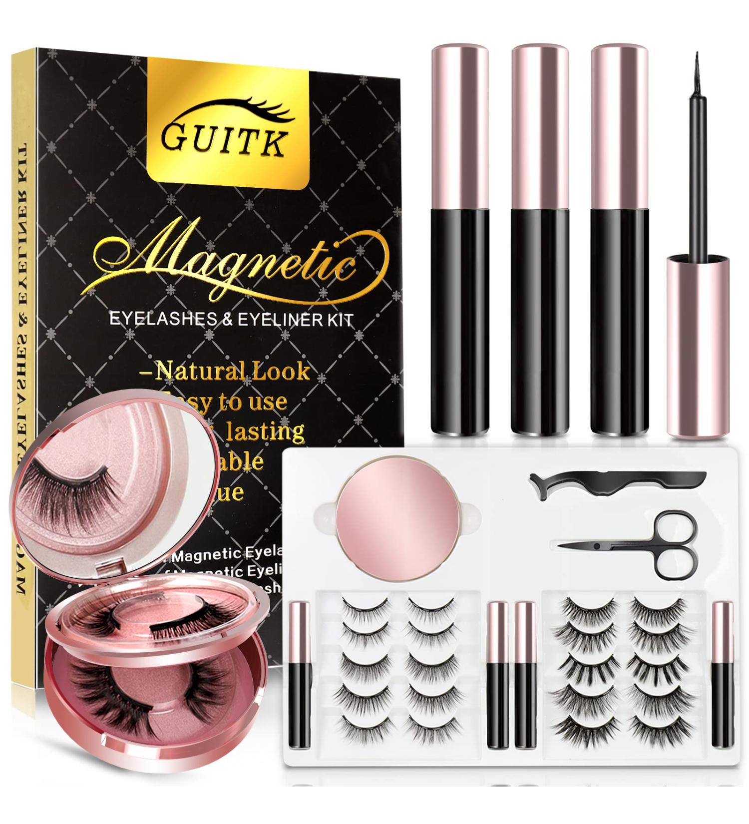 Magnetic Eyelashes 12 Pairs with Eyeliner Kit - Long Lasting 3D Lashes - Reusable & Glue-Free - Includes 4 Tubes Magnetic Eyeliner, Case, Tweezers & Scissors (Bright Black) - Buy Online on GoSupps.com