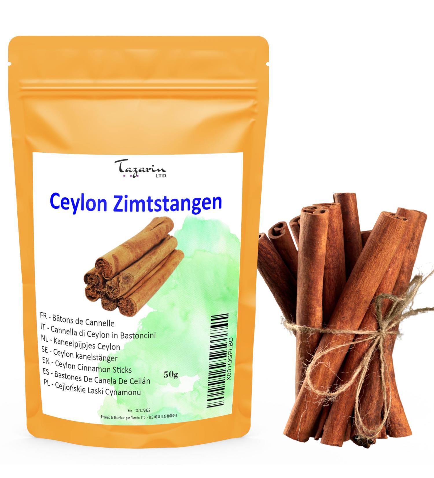 50g Whole Ceylon Cinnamon Sticks - Intense Aroma & Taste - 100% Natural Pure and No Additives - TazarinLtd - Buy Online on GoSupps.com
