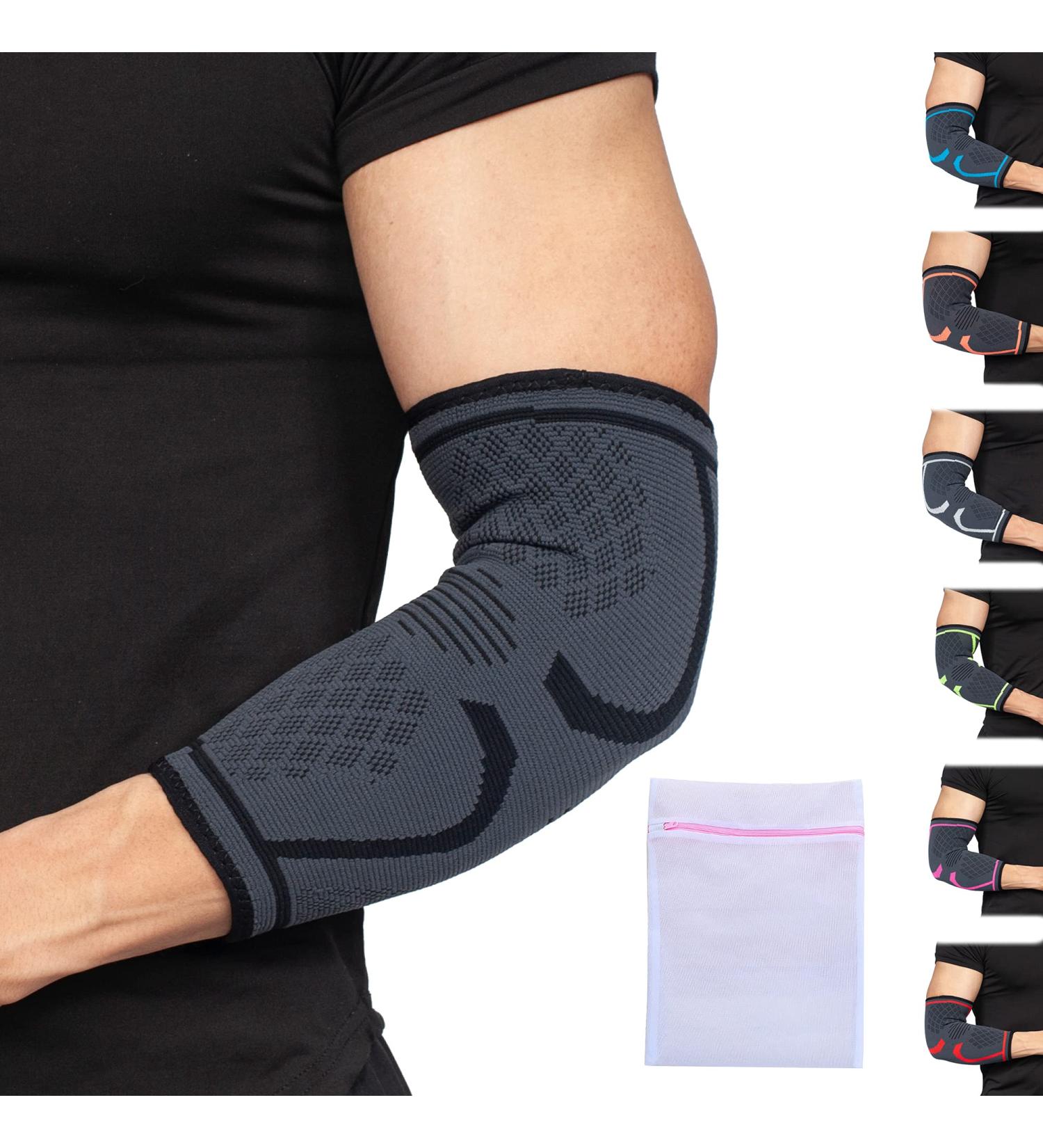 360 RELIEF Compression Elbow Brace Sleeve for Men and Women - Medium Black, Splint Joint Pain Relief, Tendonitis Support for Tennis, Golf, Workout, Weightlifting - Includes Mesh Laundry Bag - Buy Online on GoSupps.com