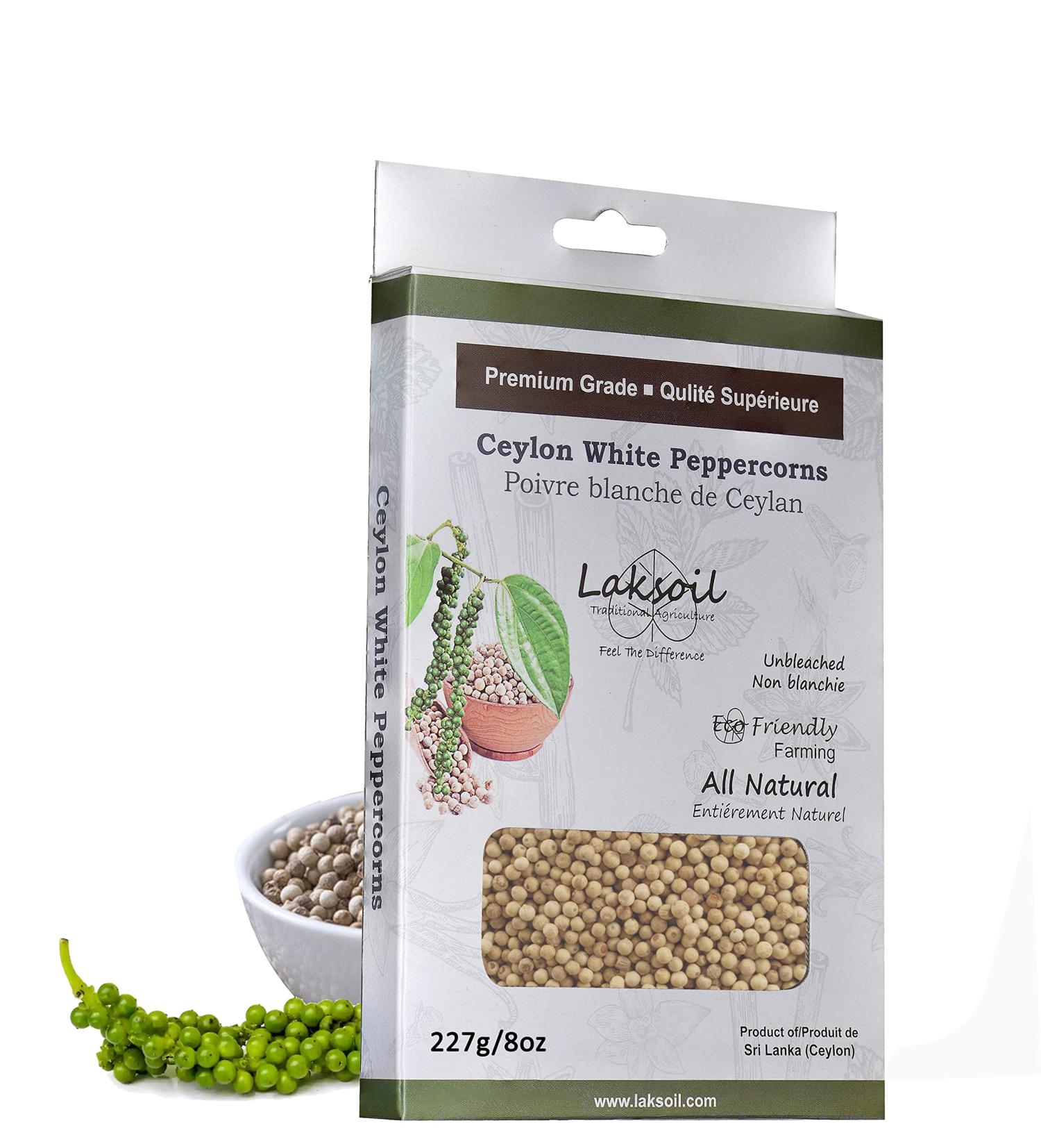Ceylon White Peppercorns 227g/8oz (Premium Unbleached from Eco-friendly farming) - Buy Online on GoSupps.com