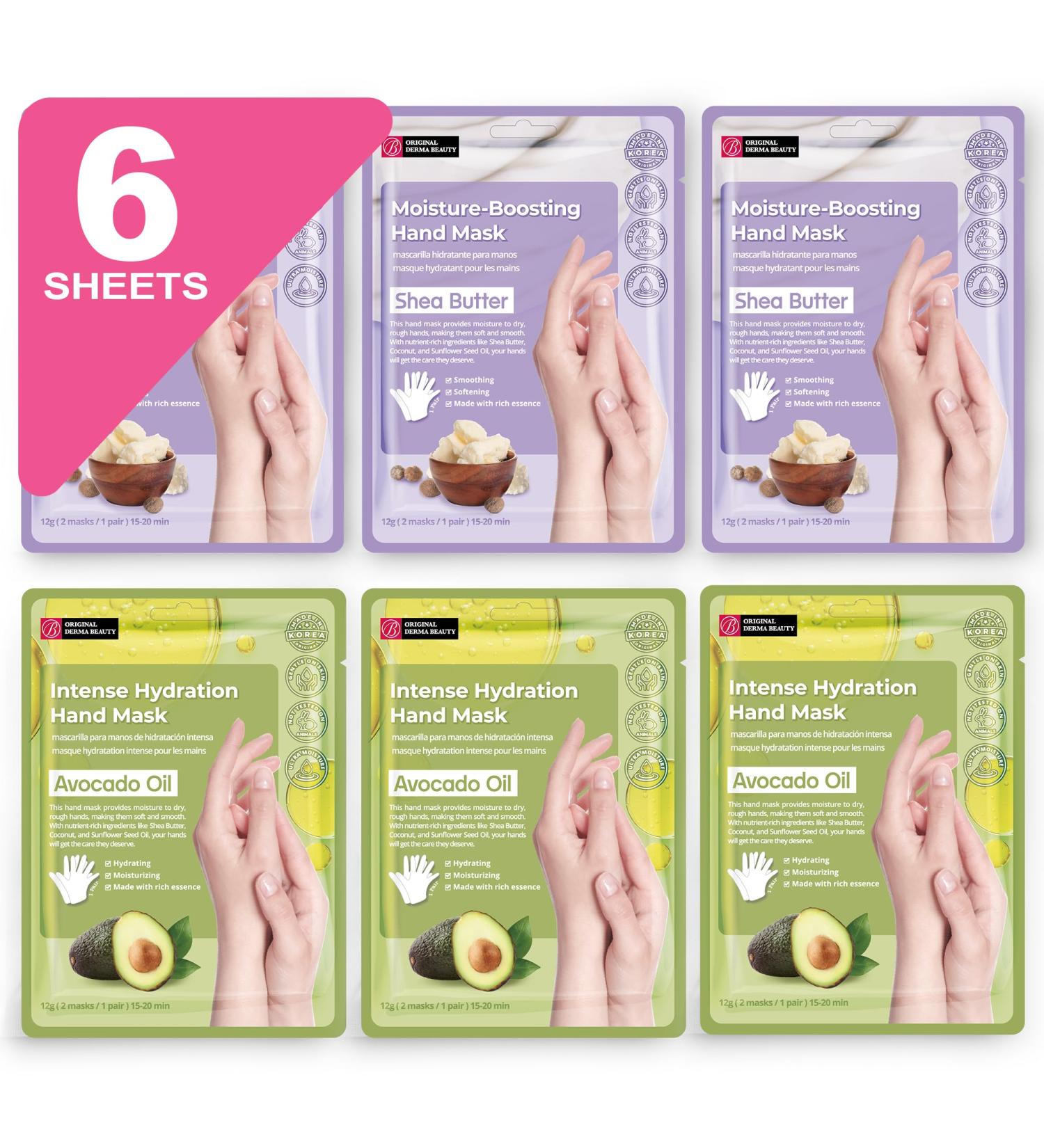 Original Derma Beauty Hand Mask - 6 Pairs Moisture-Boosting Shea Butter & Avocado Intense Hydration Gloves | Soothing Hand Care & Repair Masks - Buy Online on GoSupps.com
