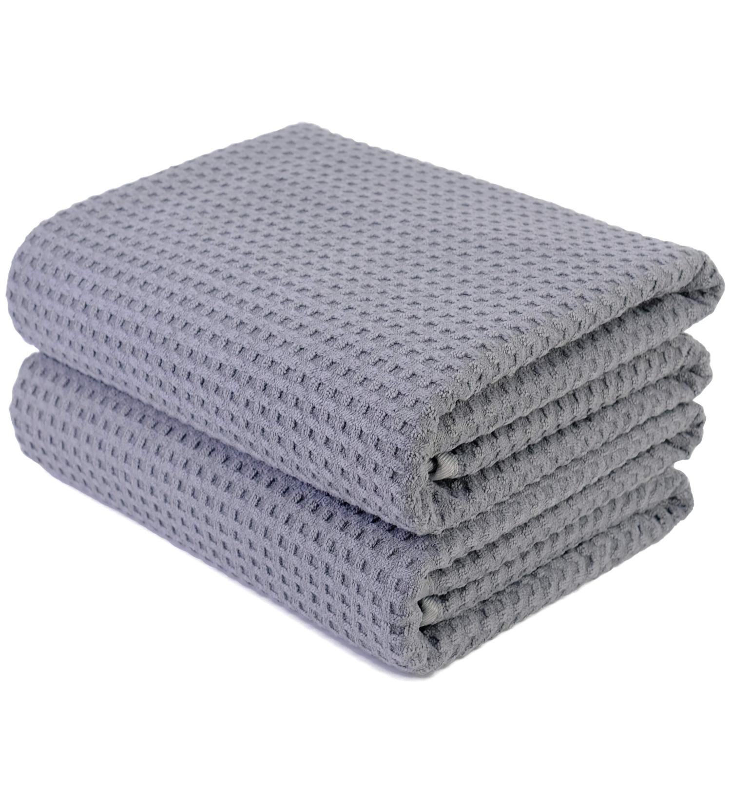 POLYTE Oversize Quick Dry Microfiber Bath Towel Set of 2 - 60x30in (Gray Waffle Weave) - Buy Online on GoSupps.com