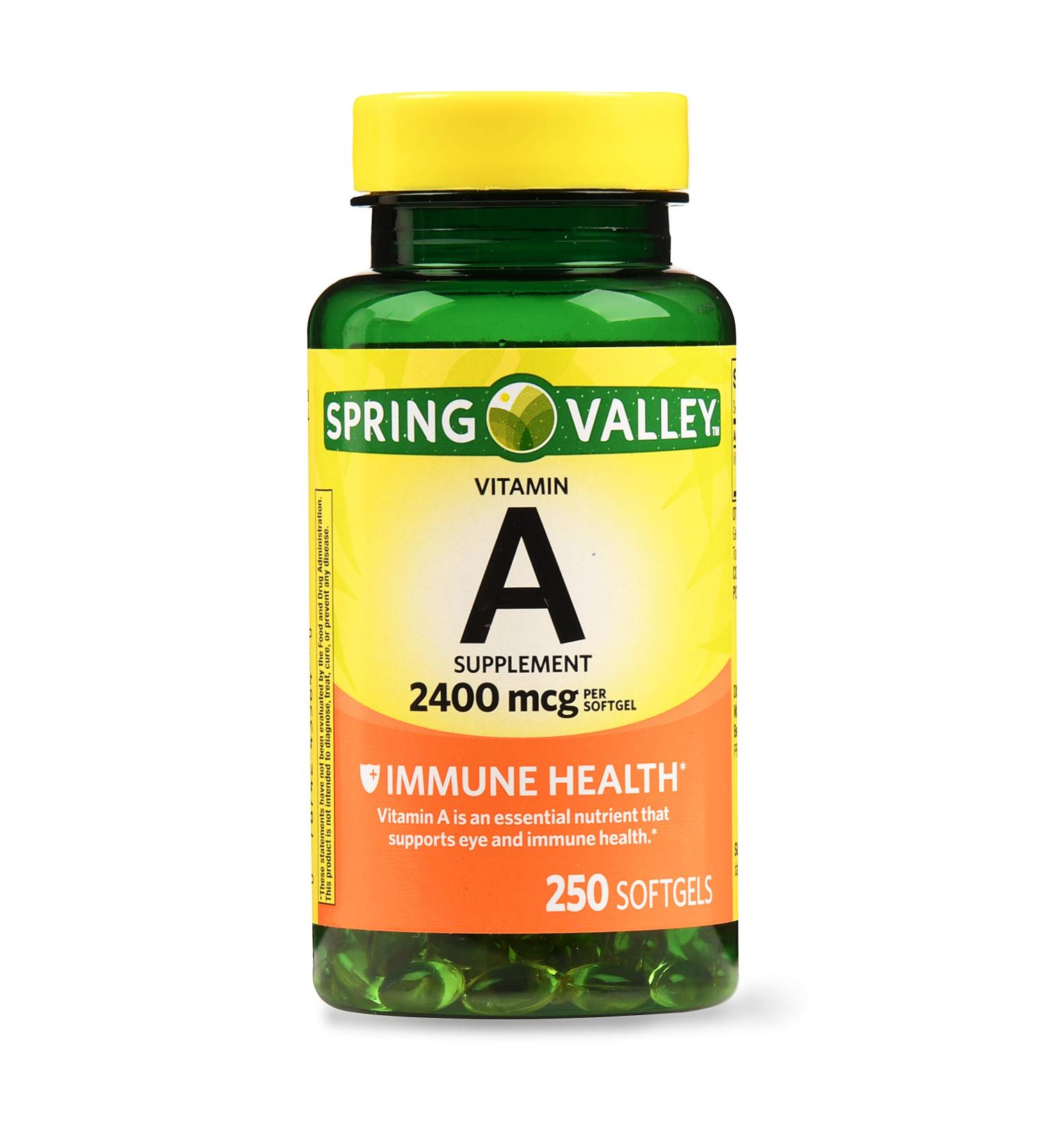 Spring Valley Vitamin A 2400mcg Softgels - 250 Count - Buy Online on GoSupps.com