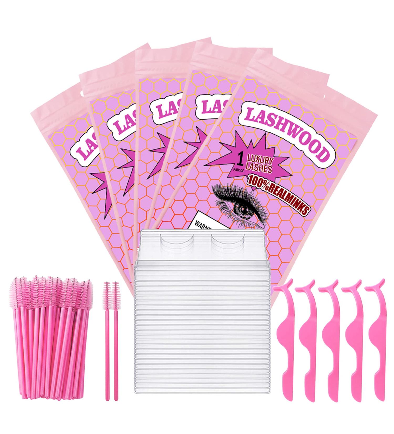 Wholesale Lash Bags Packaging Set - 100pcs Eyelash Storage Bags with Lashwood Sticker, Trays, Brush, Tweezers - Ideal for Lash Set Box (3 Sets) - Buy Online on GoSupps.com