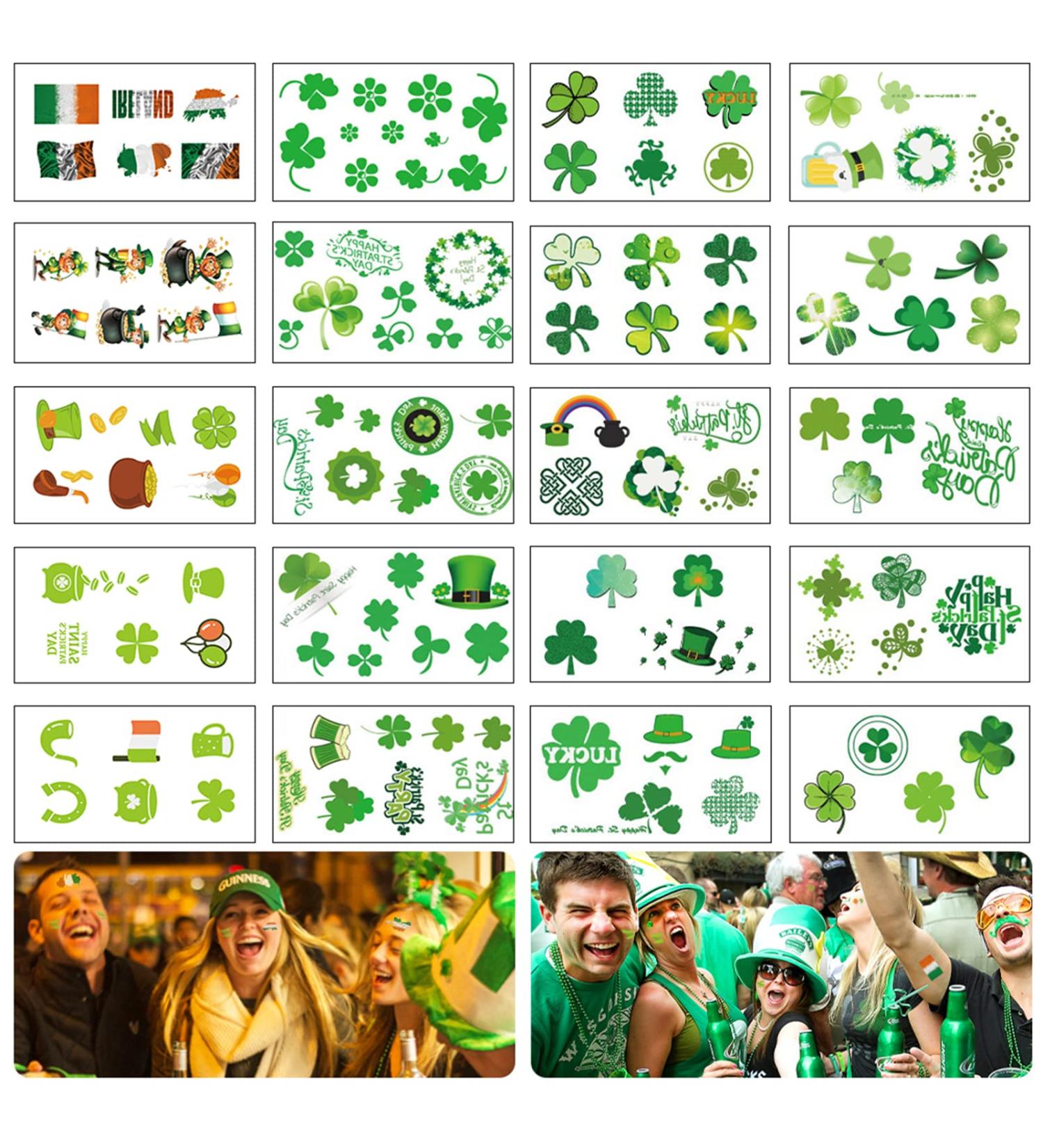 St. Patrick's Day Shamrock Temporary Tattoos - Clover Face Stickers for Saint Patrick's Day - Buy Online on GoSupps.com