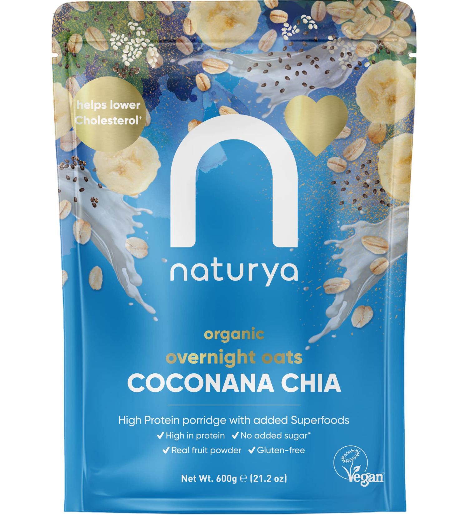 Naturya Organic Coconana Chia Overnight Oats 600g - Gluten-Free Vegan High Protein & Fiber, No Added Sugar - Buy Online on GoSupps.com