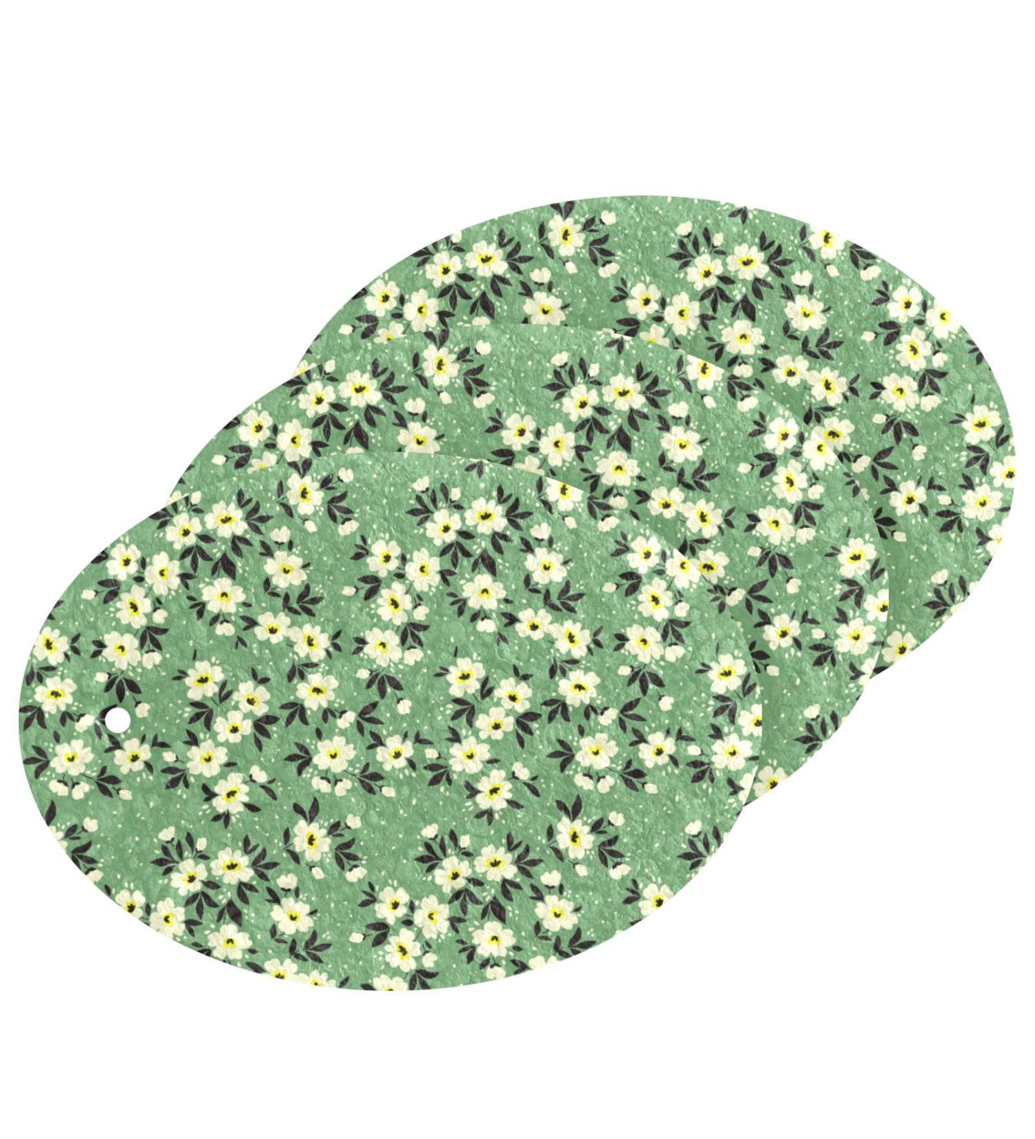 3-Pack Cleaning Kitchen Sponges Oval Pale Green Ditsy Kitchen Cellulose Dishwashing Wood Pulp Cotton - Buy Online on GoSupps.com
