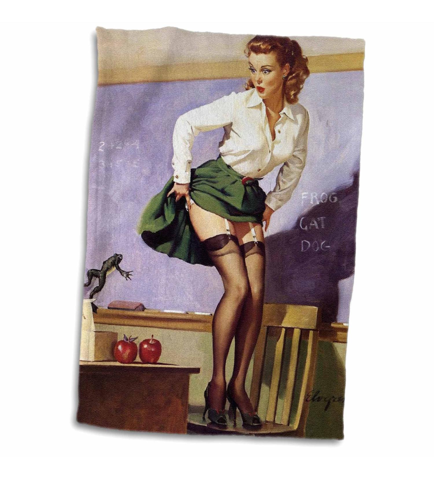 3dRose Elvgren Pinup Teacher Frog Jump Hand Towel - 15x22 Towel - Buy Online on GoSupps.com
