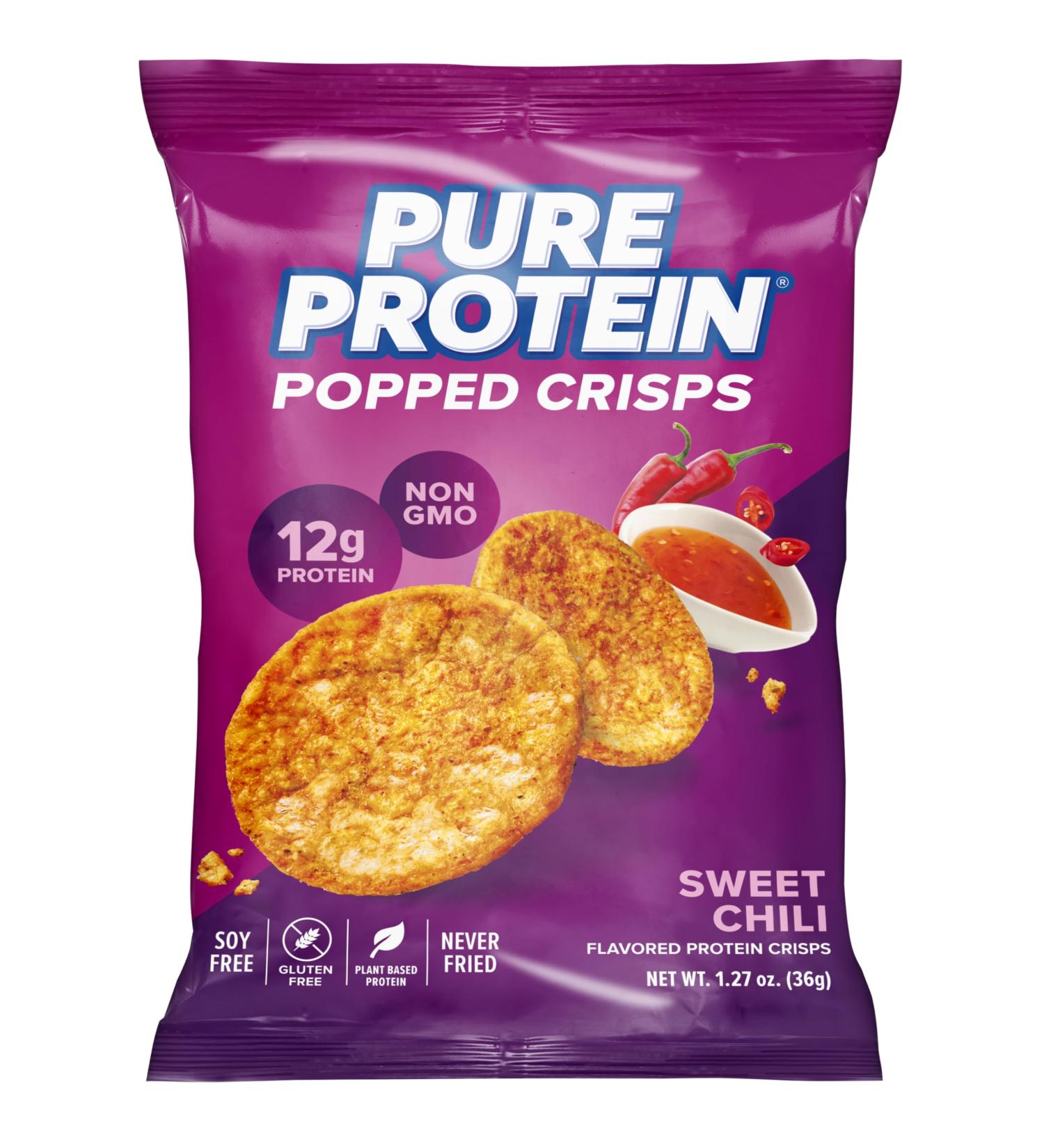 Pure Protein Popped Crisps Sweet Chili High Protein Snack 12G Protein 1.27oz. 12 Count - Buy Online on GoSupps.com