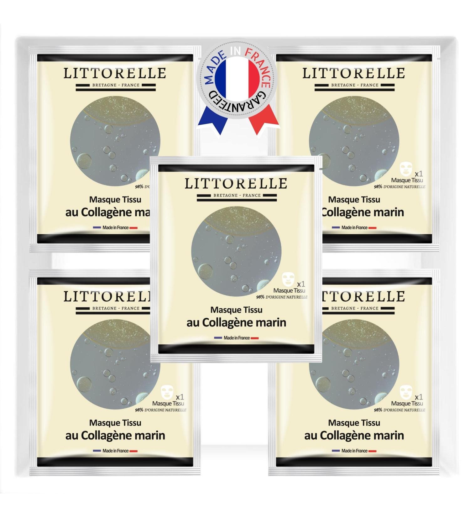 Littorelle 5x Tissue Face Mask Moisturising Serum with Collagen and Vitamin E - Made in France - Moisturising Plumping Revitalising - Anti-Aging Anti-Wrinkle- Sheet Mask for All Skin Types - Buy Online on GoSupps.com