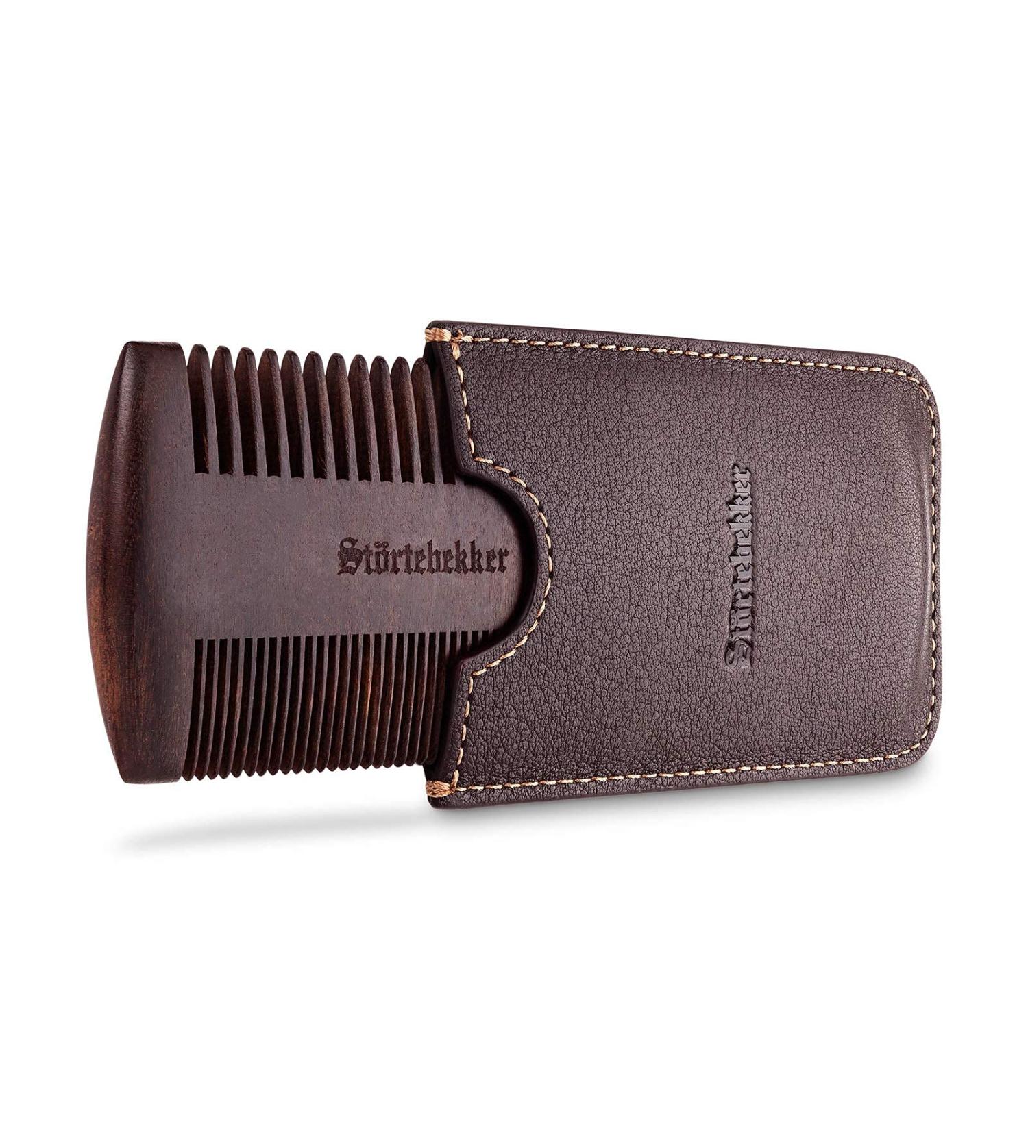 St rtebekker Premium Wooden Beard Comb & Handmade Leather Case | Perfect Gift Idea | Bilateral Design with Shaving & Beard Guide - Buy Online on GoSupps.com