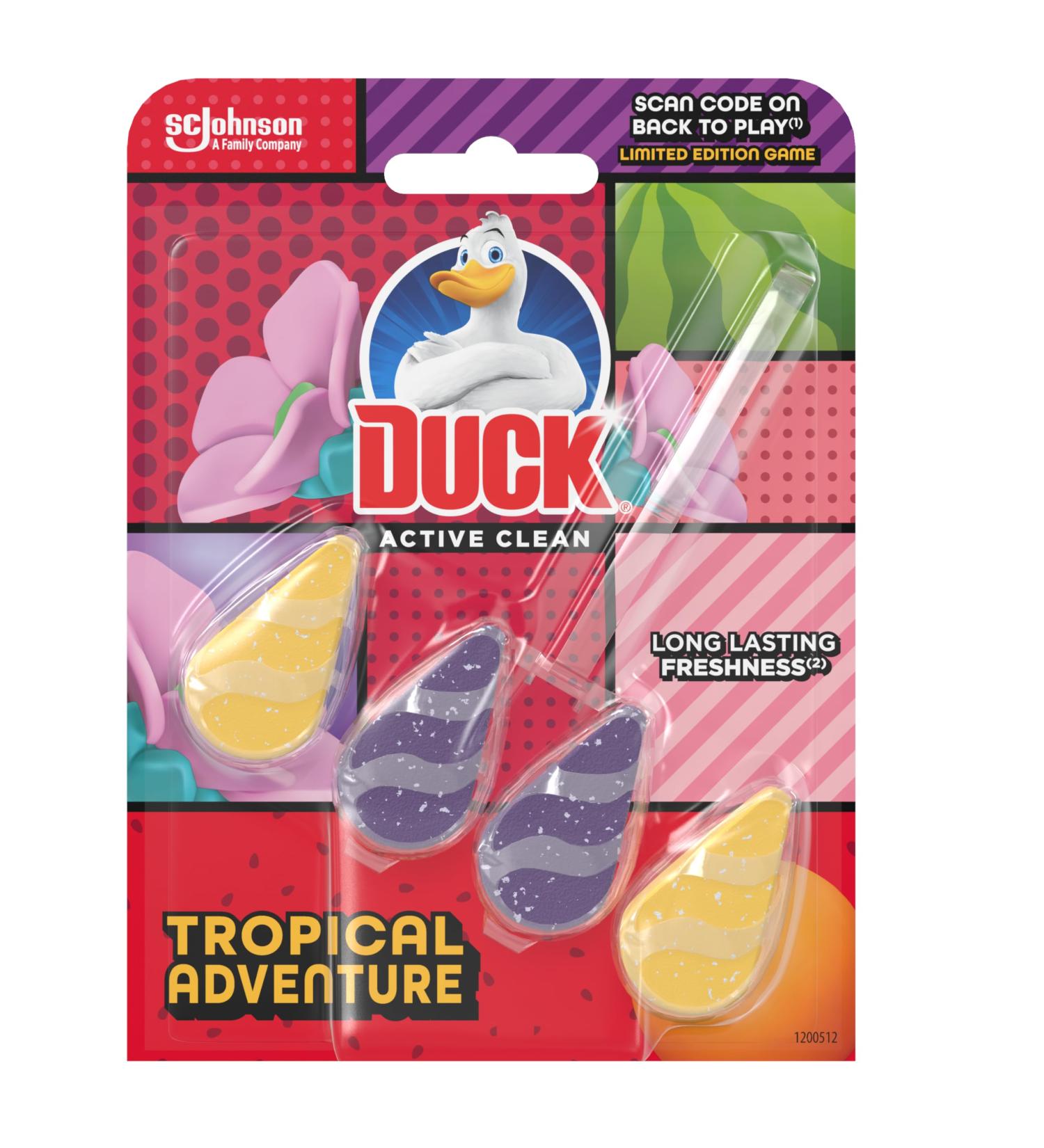 Duck Active Clean Toilet Rim Block Foaming Toilet Bowl Cleaner Long-lasting Fragrance Tropical Adventure 38.6g
