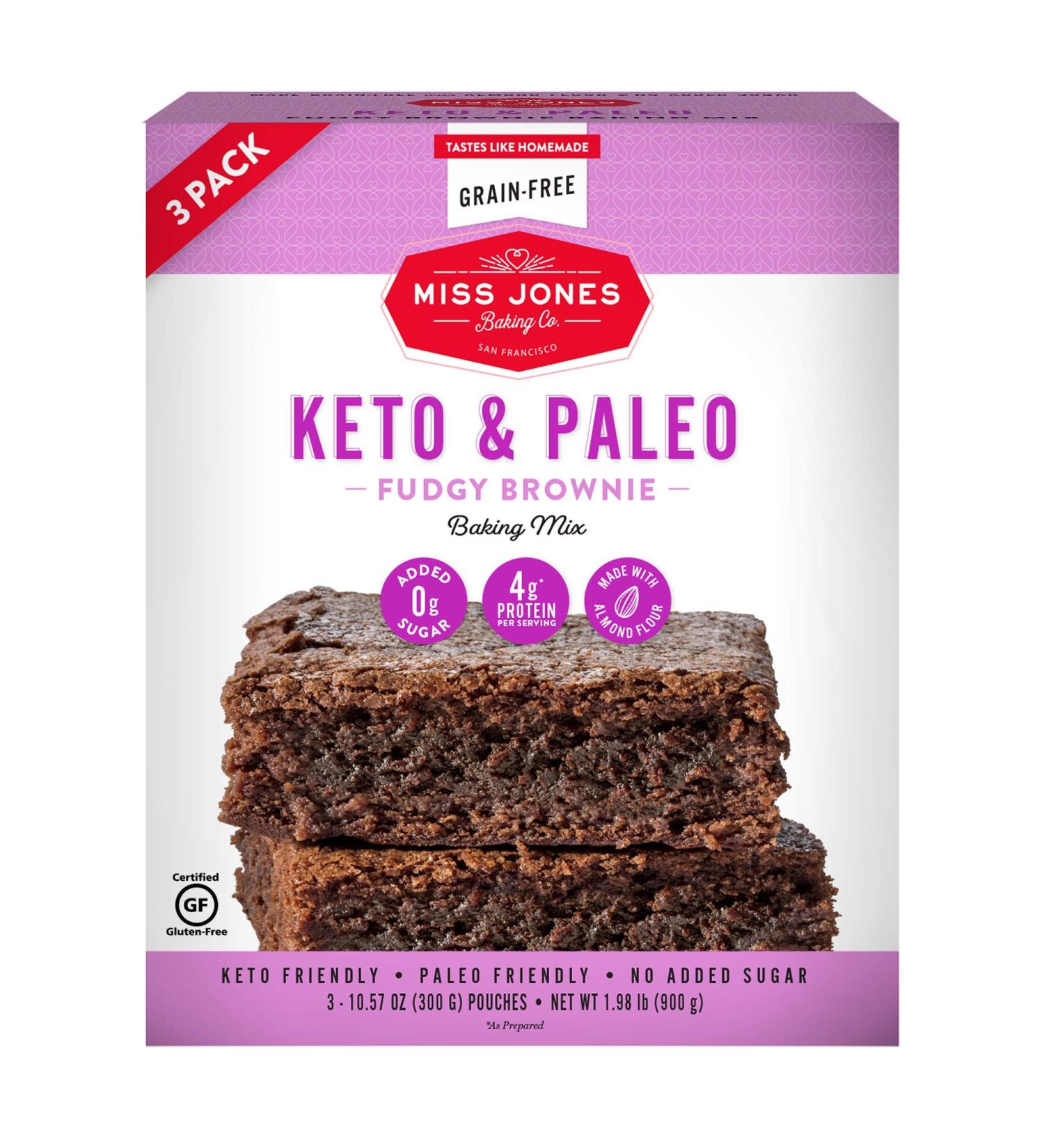 Miss Jones Baking Keto Brownie Mix - Gluten Free, Low Carb, No Sugar Added - 3 Count Case - Buy Online on GoSupps.com