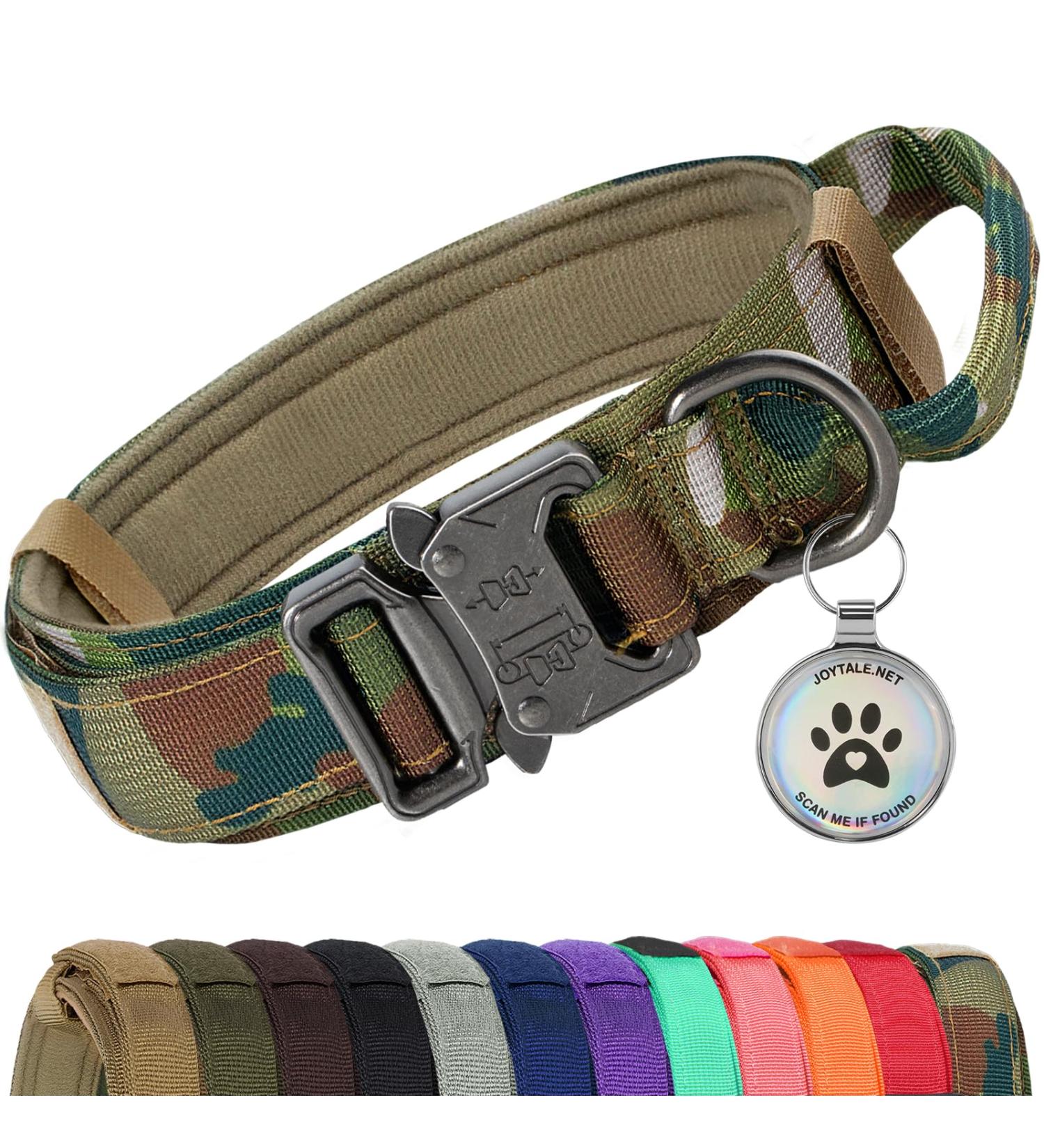 Joyal Tactical Dog Collar - Medium-Sized Camouflage Dog Collar with Handle & QR Code for Secure Pet Identification - Buy Online on GoSupps.com