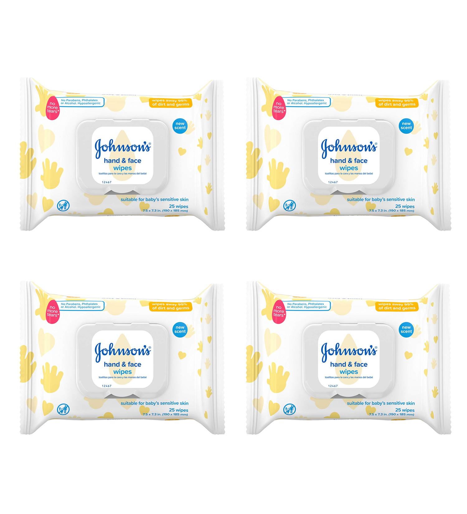 Johnson's Hand & Face Baby Sanitizing Wipes 25ct (Case of 4) | On-The-Go, No More Tears Formula, Paraben & Alcohol Free - Buy Online on GoSupps.com