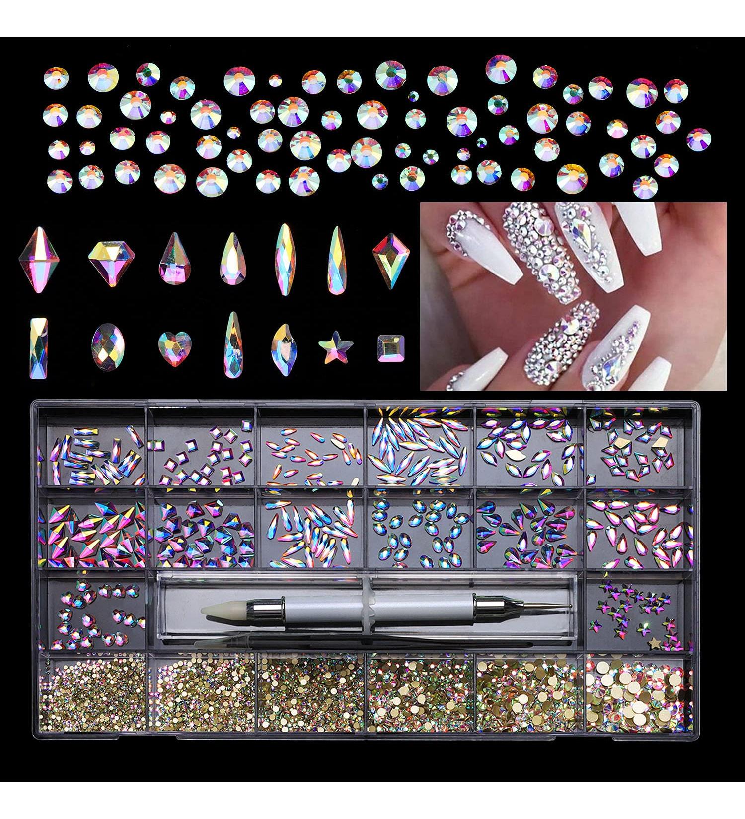 and Tweezer Round ab rhinestones Nail Gems and Rhinestones Crystal Rhinestones for Nail Nail Art Rhinestones Kit 21 Grids Multi Shapes Mixed(Transparentl AB) - Buy Online on GoSupps.com
