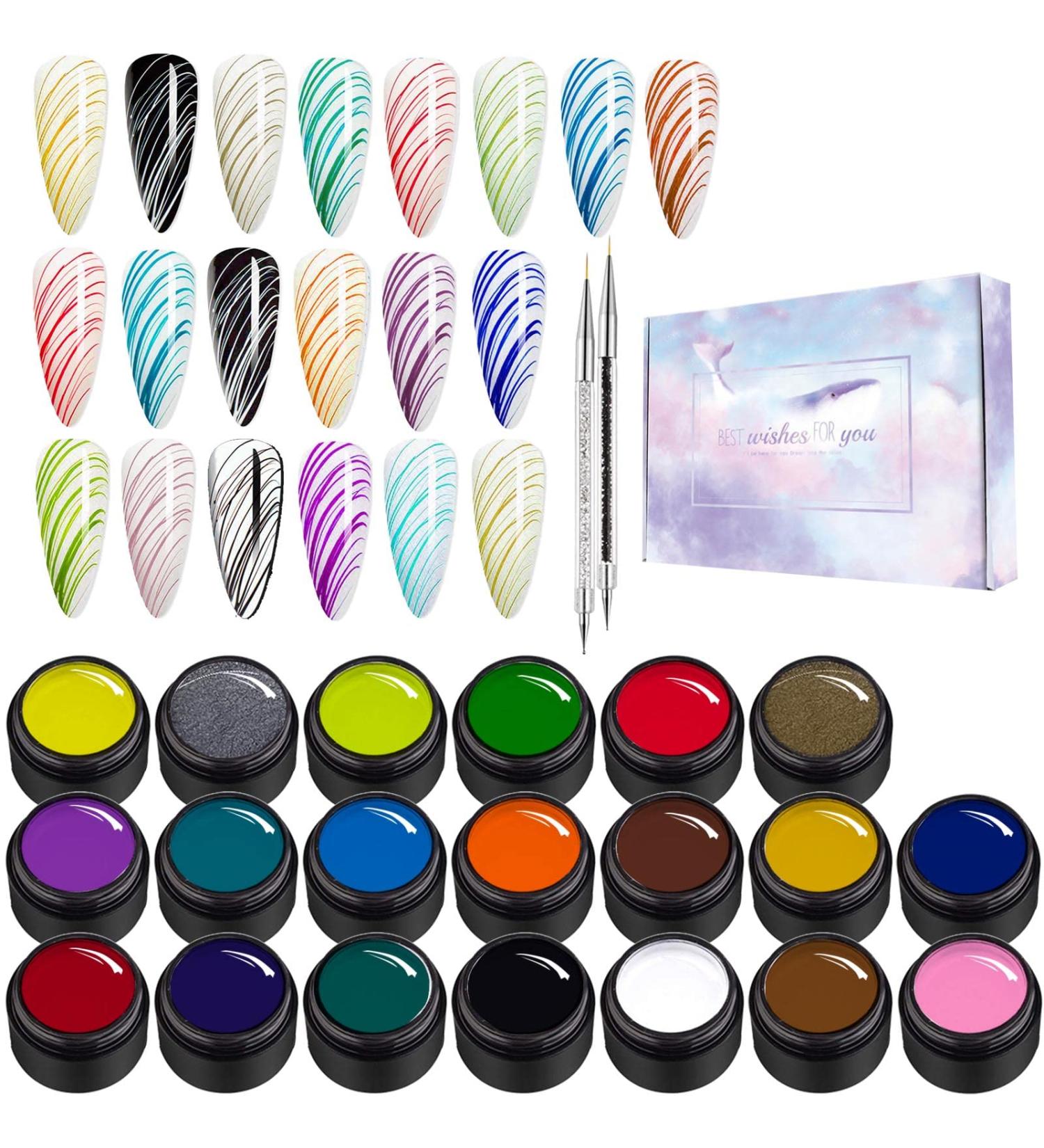 20 Pack Spider Gel UV Gel Nail Polish with 2 Nail Art Line Pen - Halloween Manicure Decorations - Buy Online on GoSupps.com
