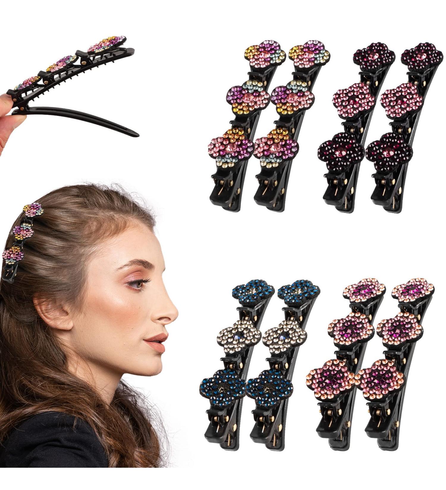 8 Pack Shiny Crystal Stone Braided Hair Clips for Women and Girls - Rhinestone Flower Barrettes with Small Barrettes - Perfect for Thick Hair - Buy Online on GoSupps.com