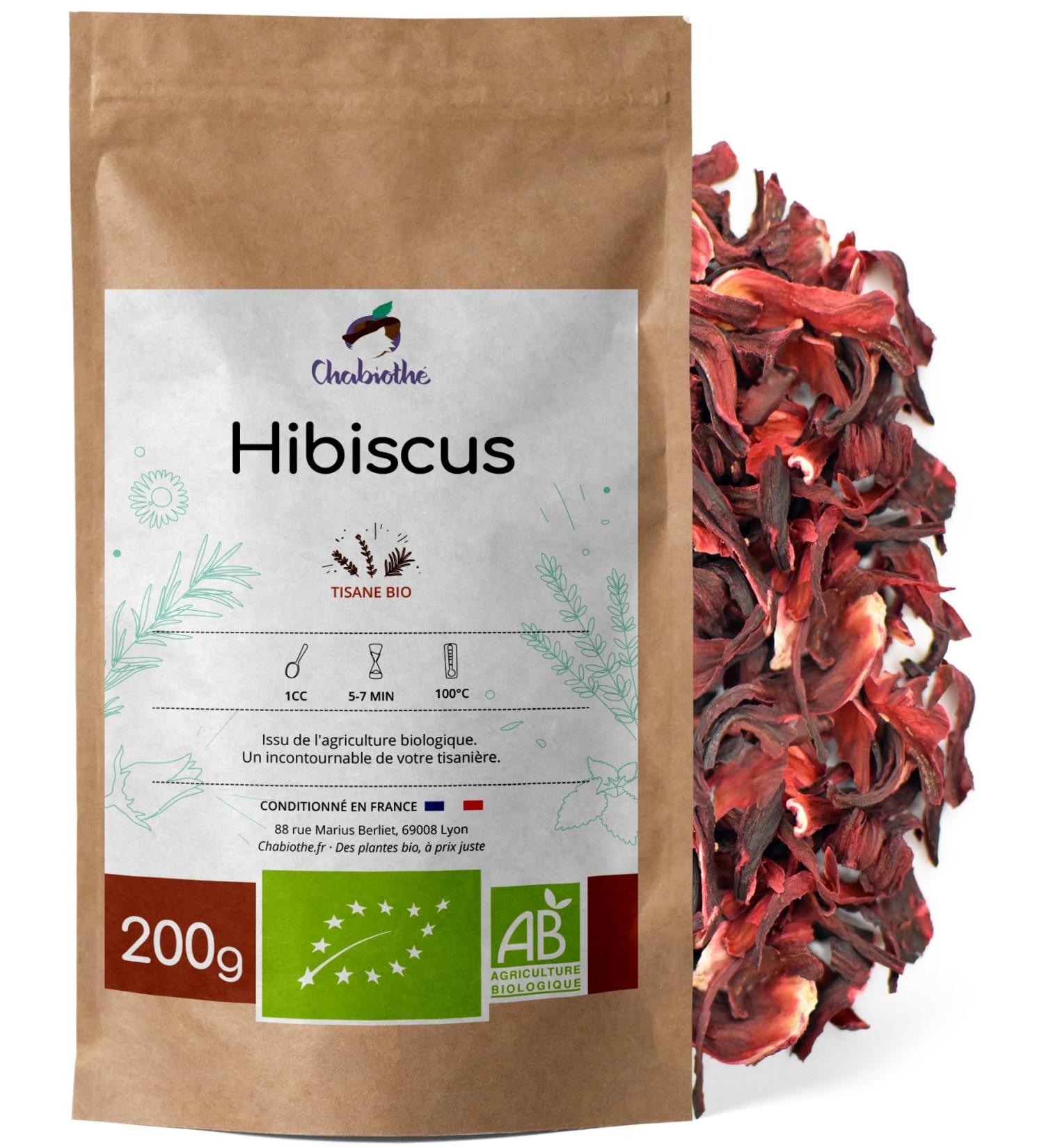  Chabioth Chabioth - Organic Dried Hibiscus Flowers 200g (Bissap Karkad ) - packaged in France - biodegradable bag - Buy Online on GoSupps.com