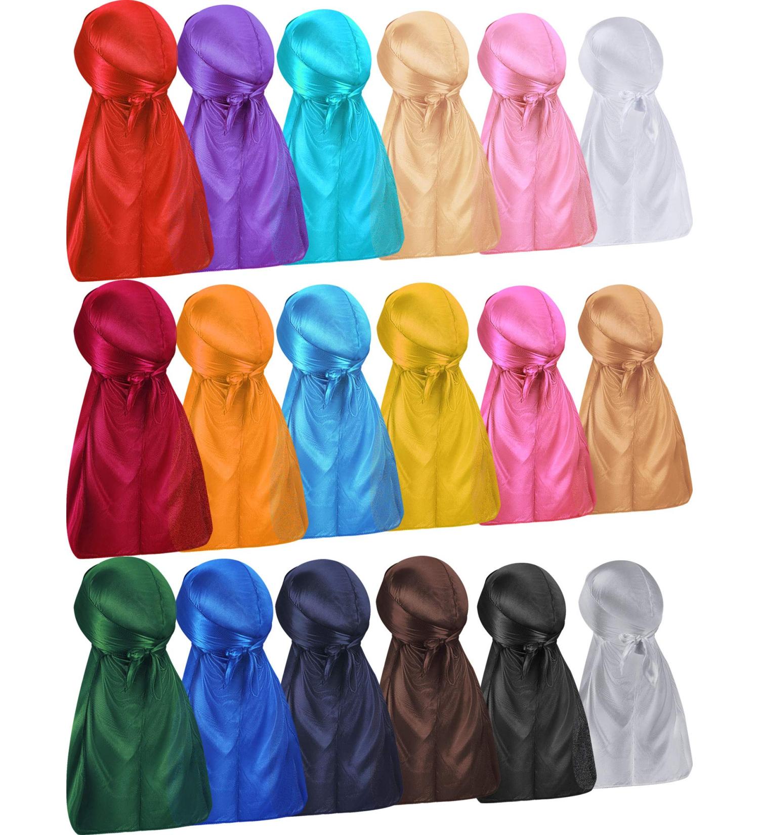 Geyoga 18 Pieces Silky Durags - Long Tail Headwrap for Men and Women - Wide Strap Satin Cap (Mixed Color) - Buy Online on GoSupps.com