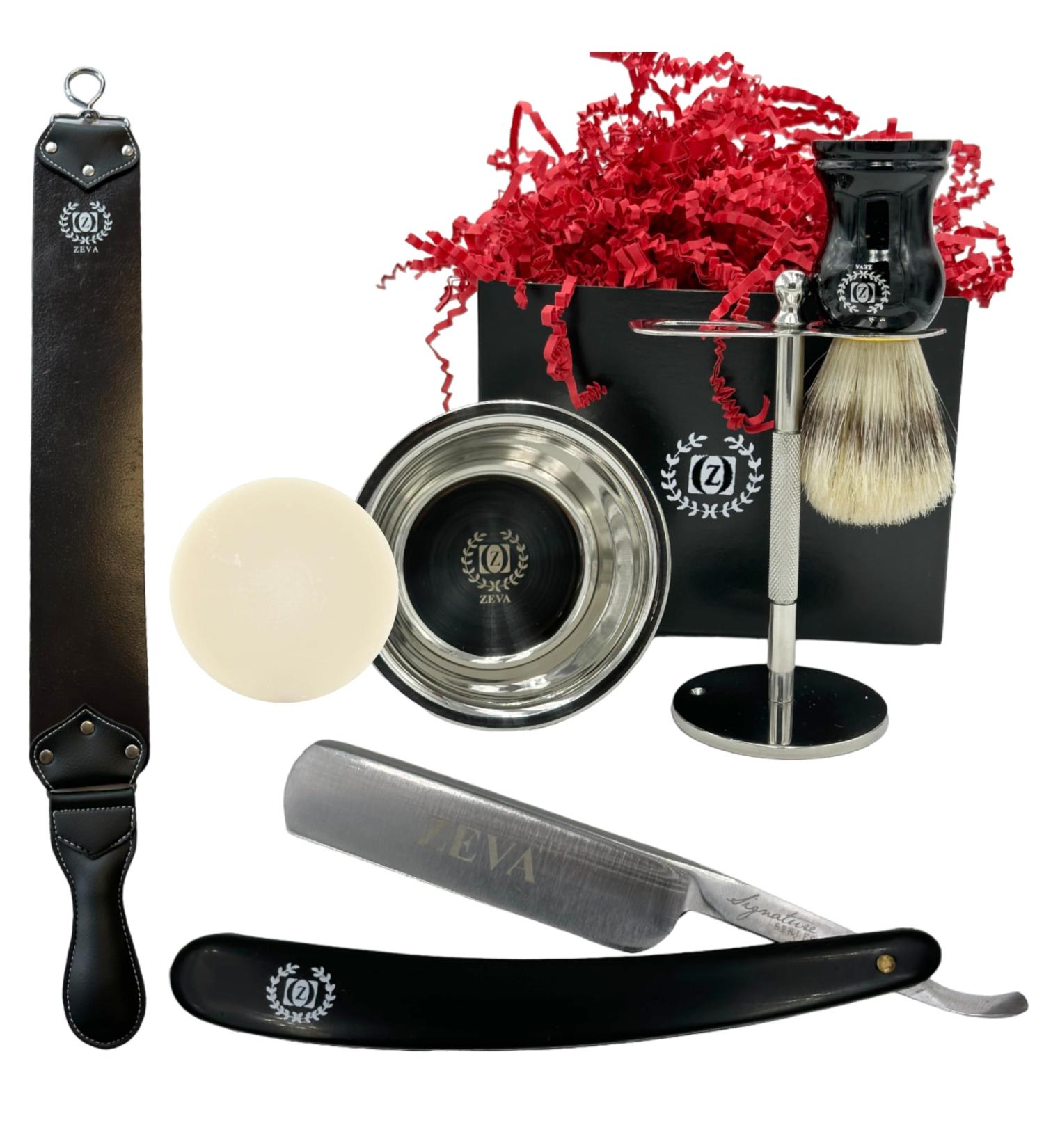Zeva Straight Razor Kit | Men s Shaving Gift Set | 5/8" High Carbon Steel & Natural Bristle Brush | Shave Ready with Strop & Soap Bowl - Buy Online on GoSupps.com