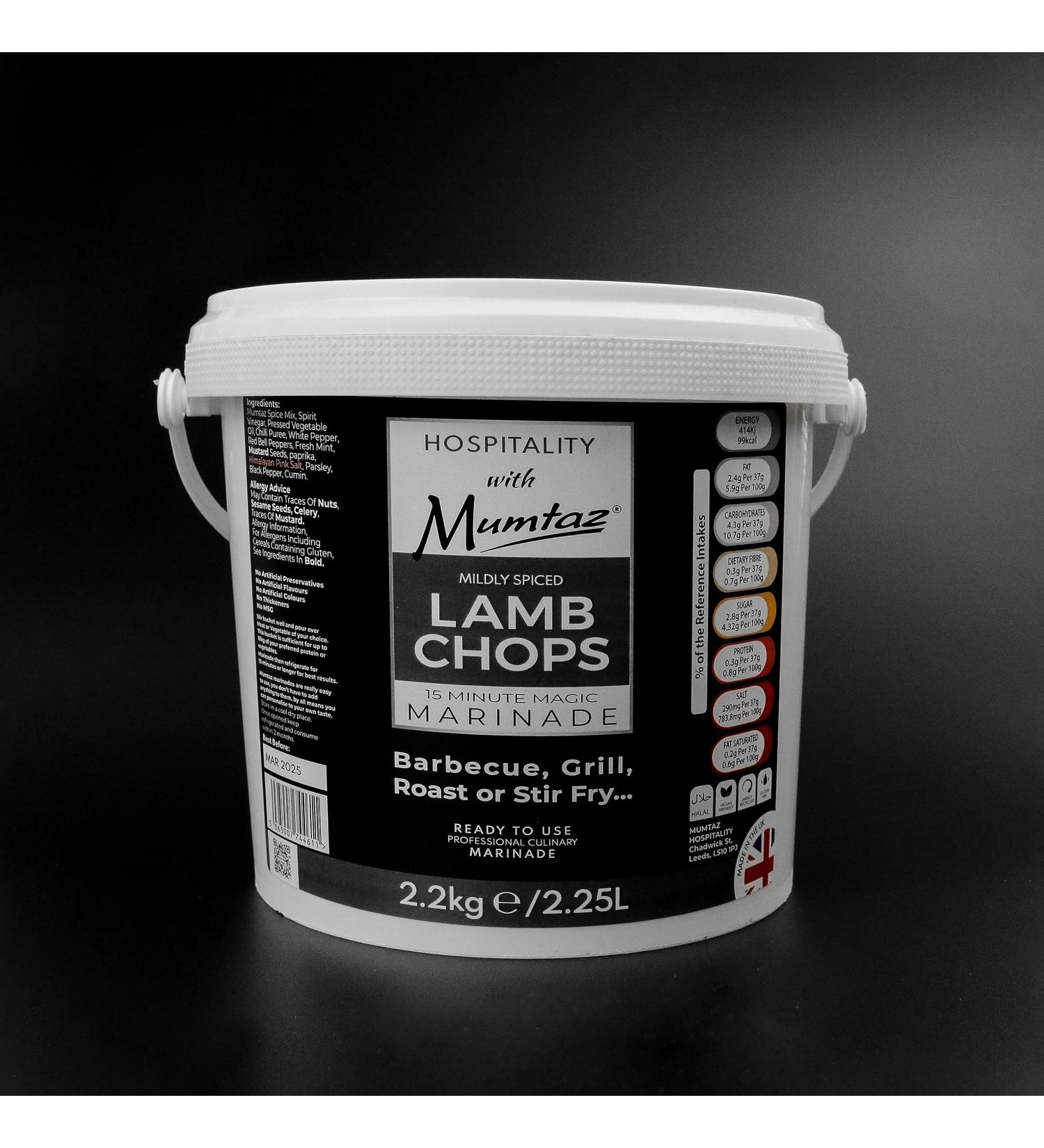 Mumtaz LAMB CHOPS Marinade Catering/Party Size Bucket - BULK 2.2Kg - Restaurant Quality - Medium Spiced - BBQ - Grill - Roast - Stir or Air fry.All Natural Ingredients- Gluten Free- Vegan Friendly. - Buy Online on GoSupps.com