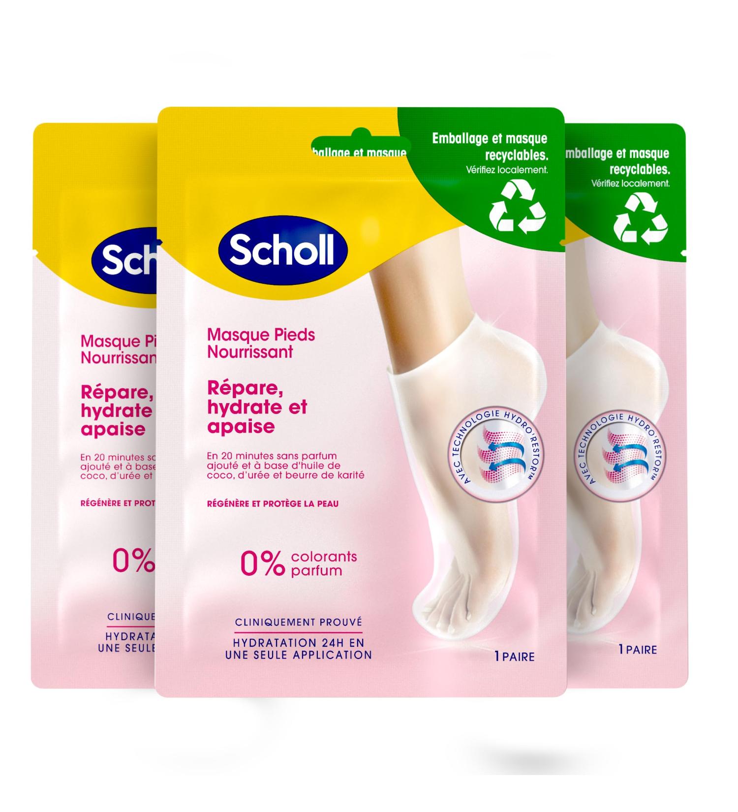 Scholl Foot Mask Set of 3 Nourishing Coconut Oil: Free from fragrances or dyes for dry skin. Non-greasy moisturizing socks easy to use. Recyclable packaging and mask - Buy Online on GoSupps.com