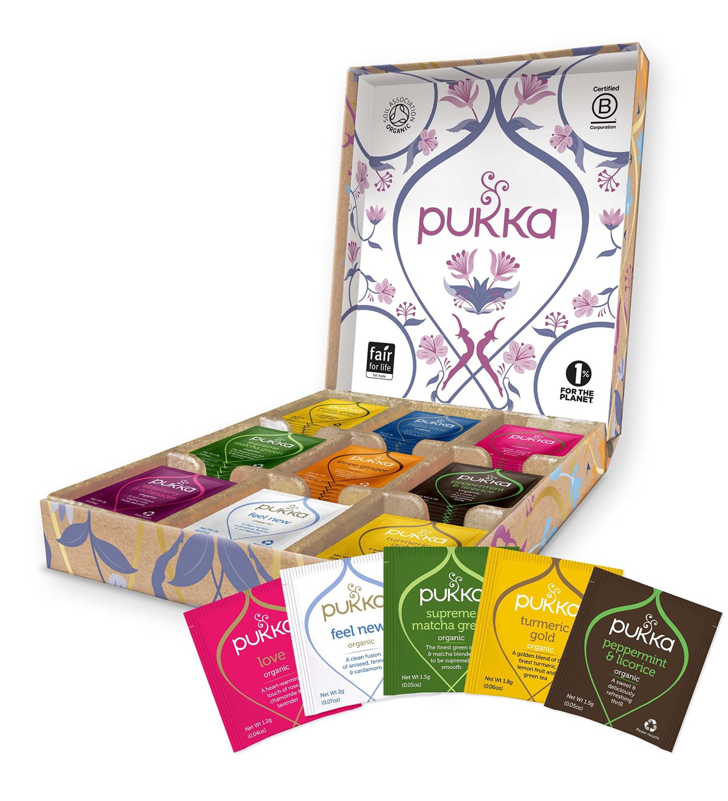 Pukka Herbal Tea Sampler Gift Box - 45 Eco-Friendly Organic Tea Bags with 9 Flavors for Self-Care - Buy Online on GoSupps.com
