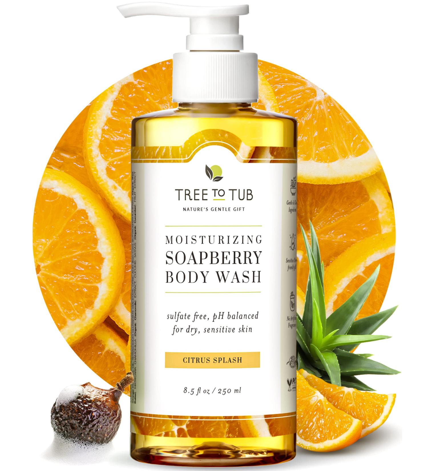 Tree to Tub Citrus Body Wash for Dry & Sensitive Skin - pH Balanced, Moisturizing & Sulfate Free Soap with Organic Shea Butter & Aloe Vera - Natural Soapberry Citrus Blend - 8.5 Fl Oz (Pack of 1) - Buy Online on GoSupps.com