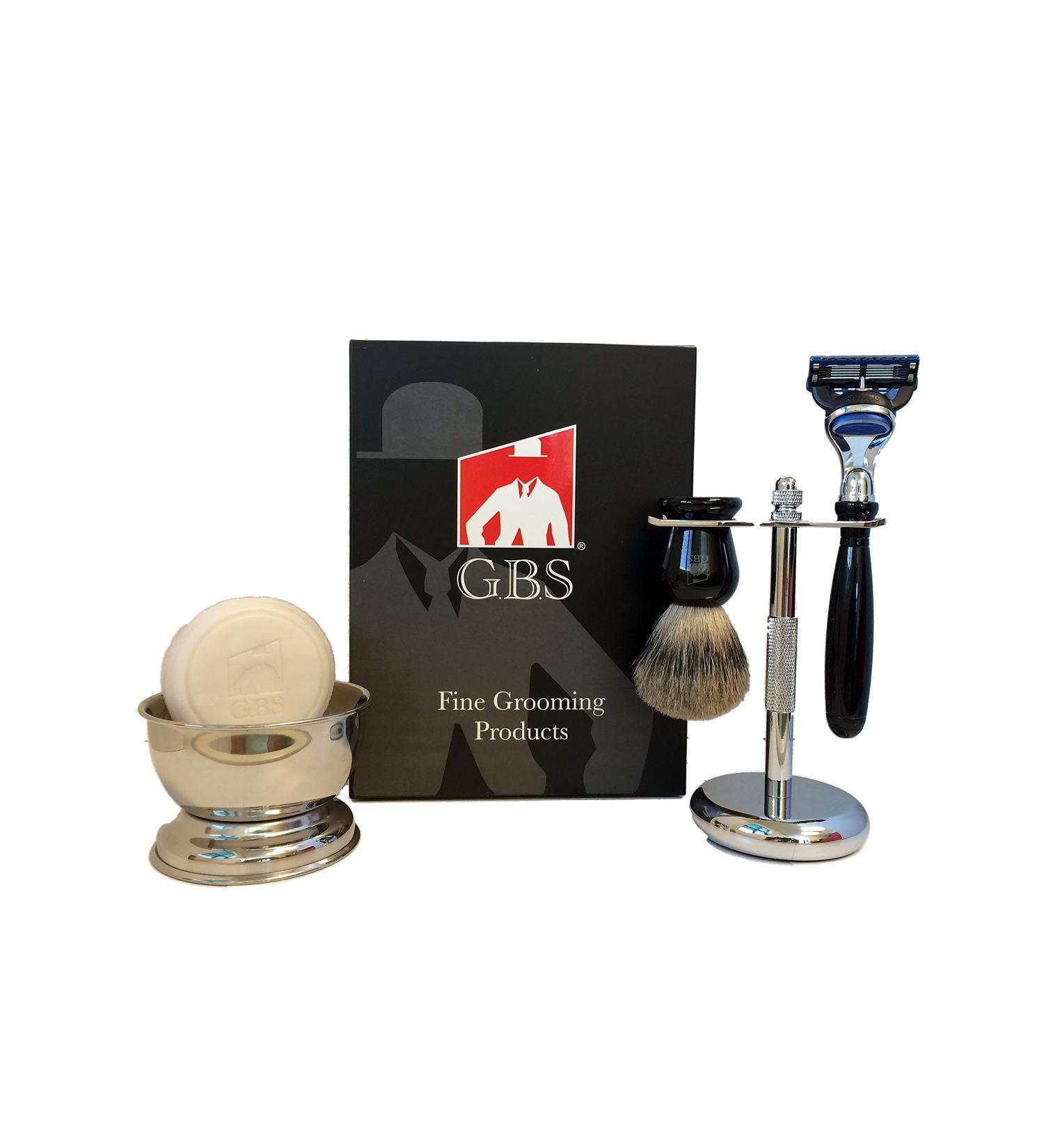 G.B.S Premium Shaving Set for Men | Stainless Steel Razor Brush Soap & Bowl - Best International Delivery - Buy Online on GoSupps.com