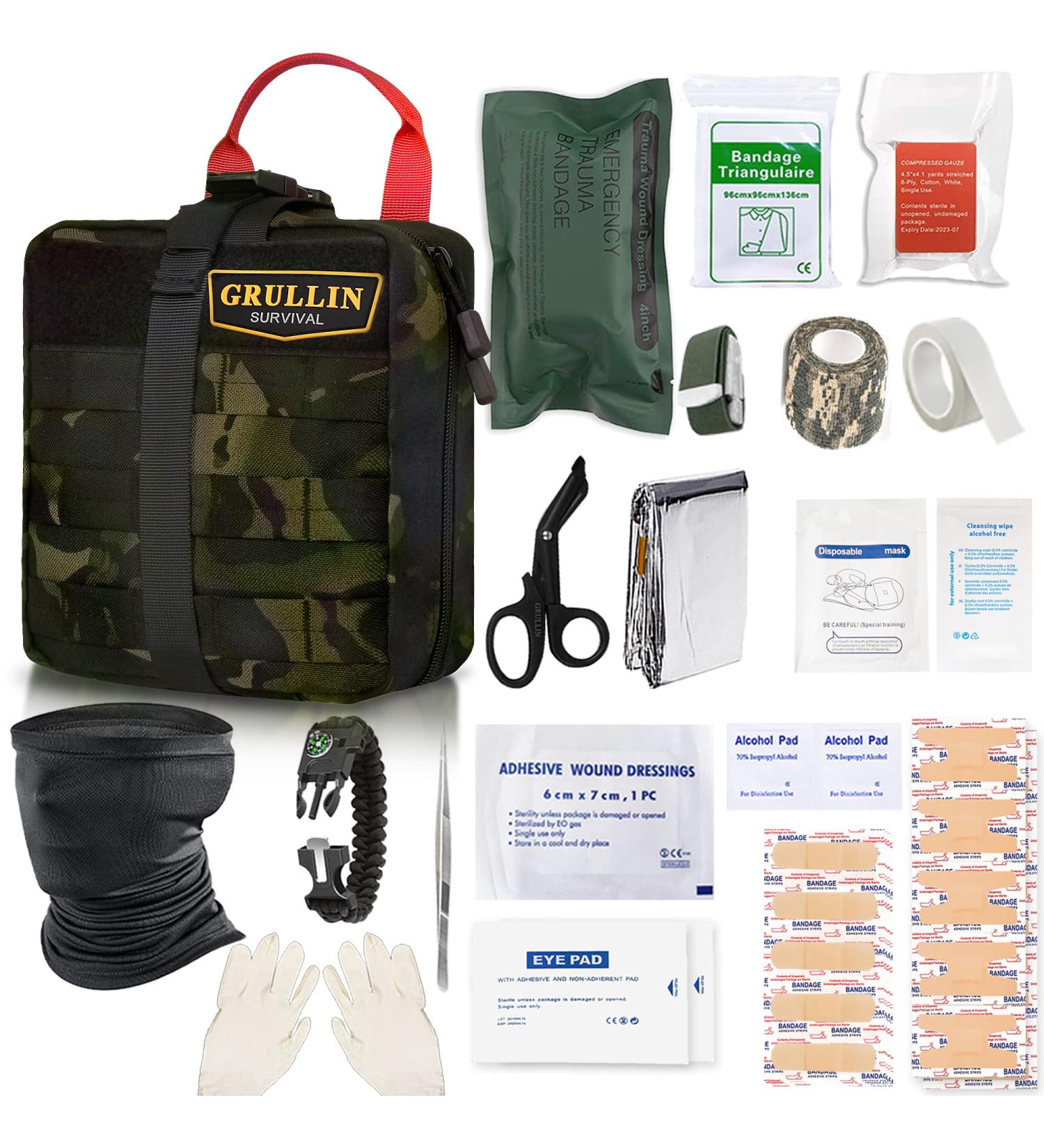 GRULLIN IFAK Trauma First Aid Kit - Military MOLLE Survival Kit for Adventure Travel and Outdoor Activities - Buy Online on GoSupps.com
