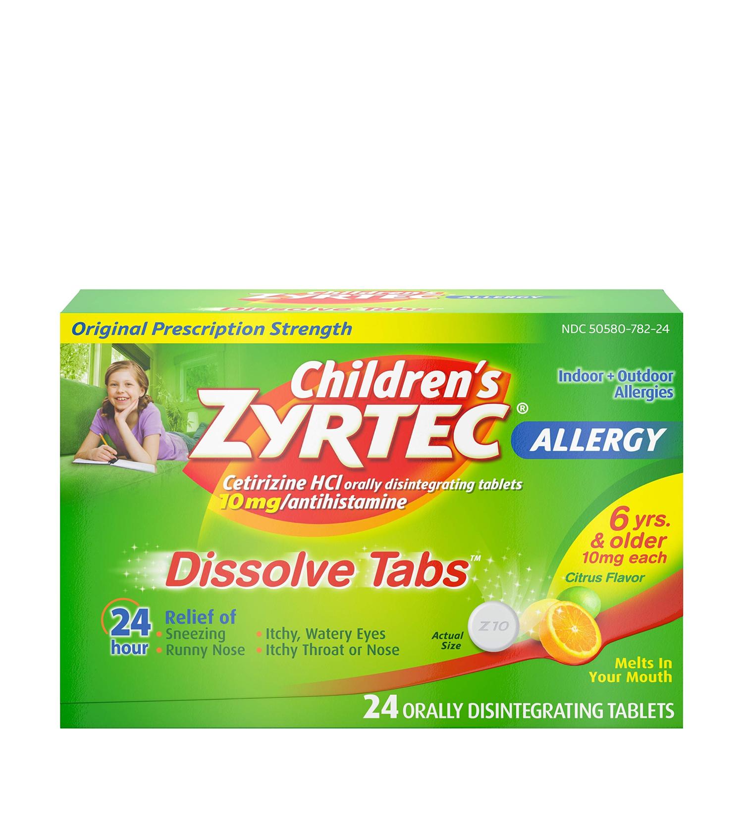 Children's Zyrtec 24 Hour Citrus Flavored Allergy Relief Tablets - 24 ct - Buy Online on GoSupps.com