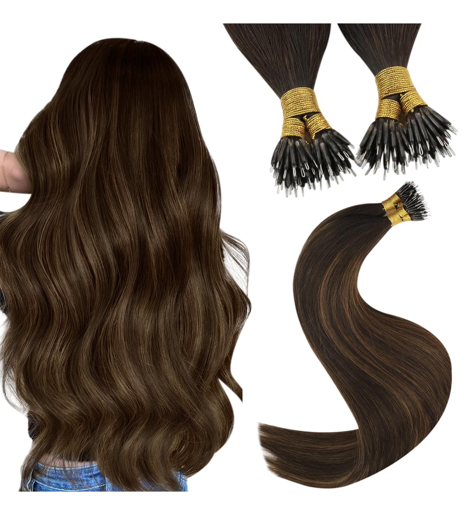 Youngsee Nanoring Extensions - Real Hair Ombre Nano Ring Extensions (35cm 50g) - Dark Brown & Medium Brown #2/2/6 - Buy Online on GoSupps.com