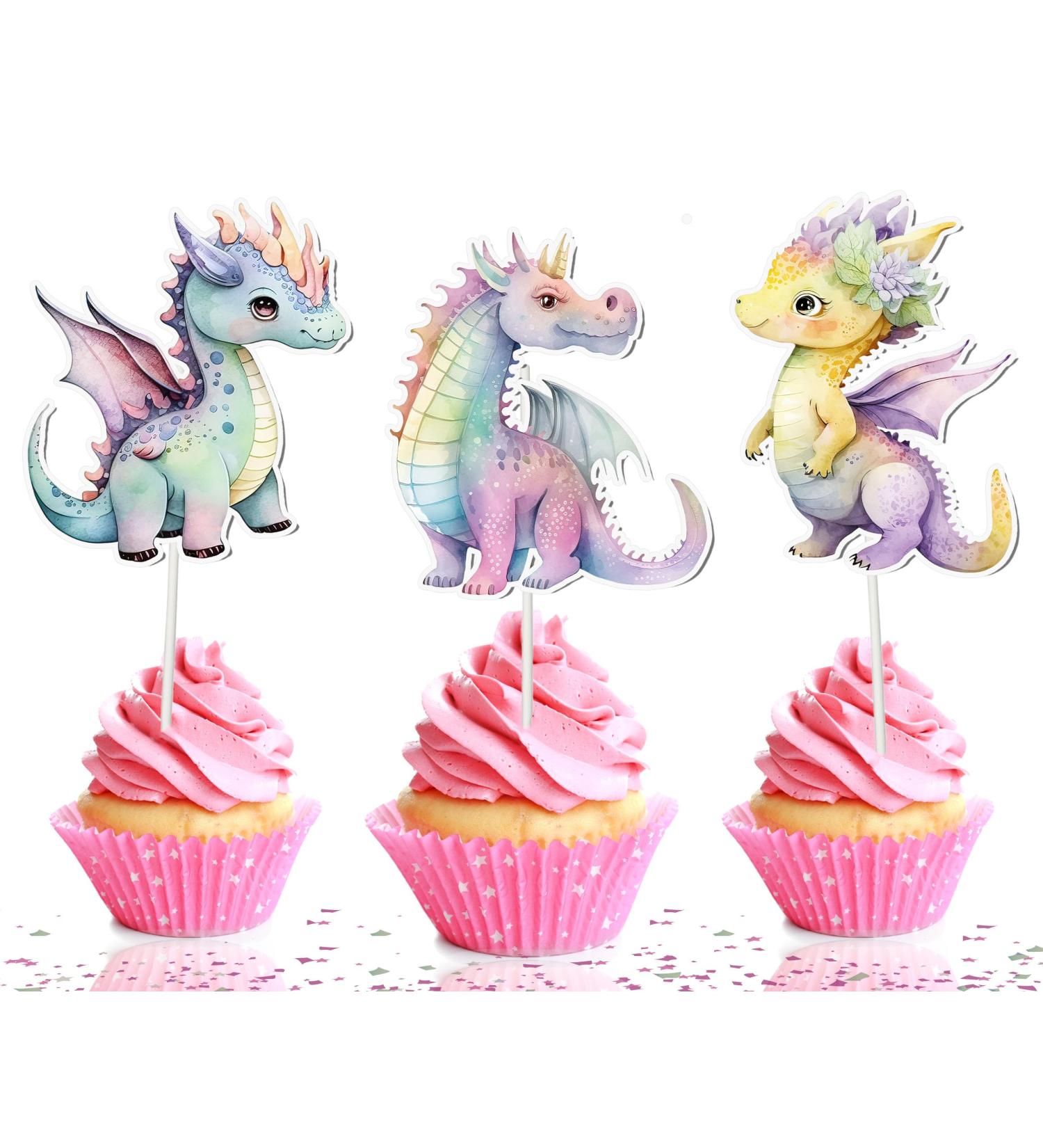 10 PCS Party Pink Dragons Cupcake Toppers - Enchanting Delights for Your Celebration! - Buy Online on GoSupps.com