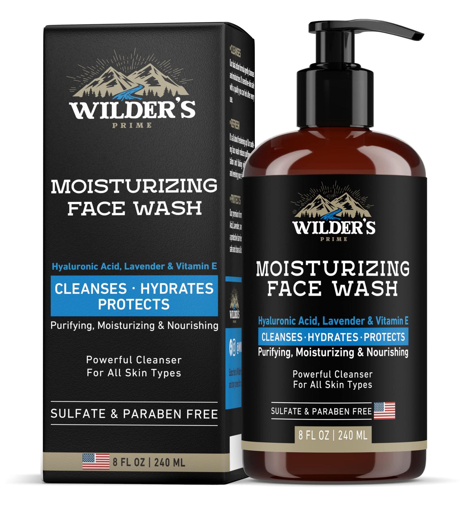 Men's Moisturizing Facial Cleanser with Hyaluronic Acid, Lavender & Vitamin E - 8 fl oz - Made in USA - Buy Online on GoSupps.com