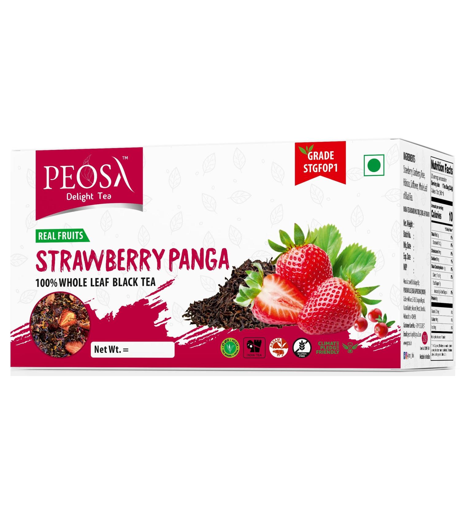 Peosa Delight Tea - Strawberry Panga Loose Leaf Black Tea Natural & Exotic Fruits Strawberry - Cranberry - Rose - Hibiscus Hot & Iced Tea Natural Flavors 3.52 oz Box 40 cups. - Buy Online on GoSupps.com