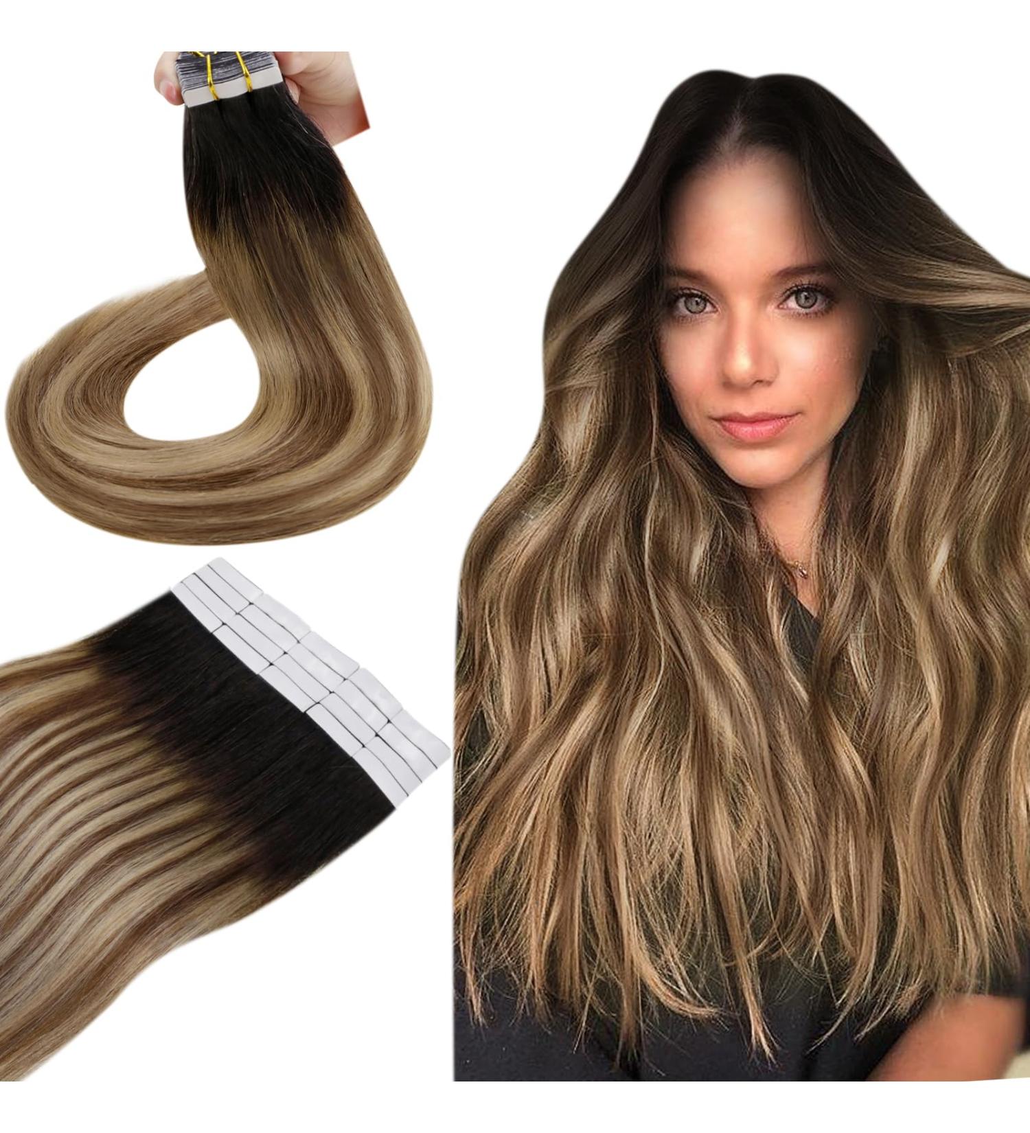 Hetto Tape Extensions - Real Hair Balayage #1B/6/27 - 50cm Remy Smooth Tape-In Extensions for Ultimate Style - Buy Online on GoSupps.com